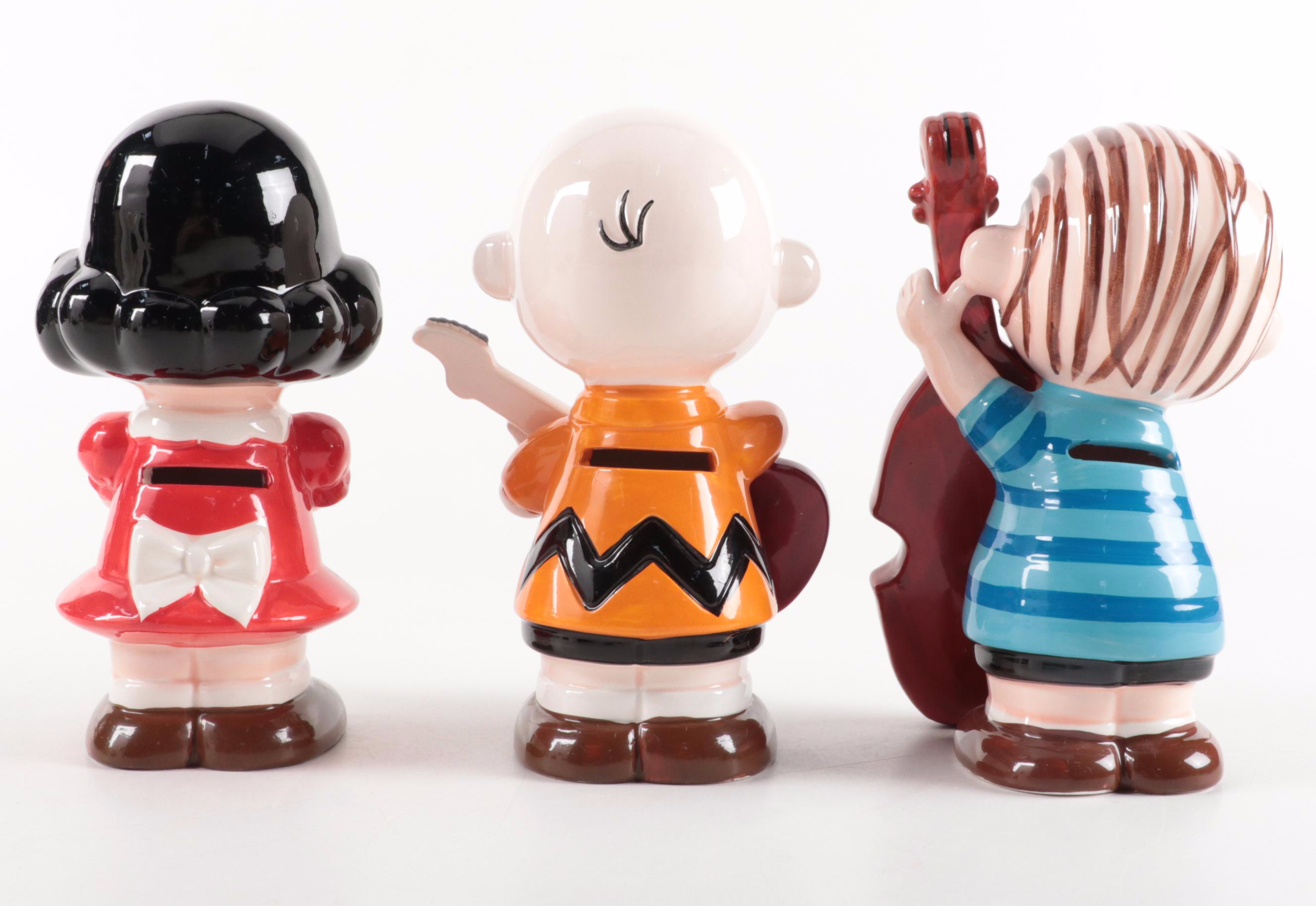 The Peanuts Gang Playing Instruments Ceramic Coin Still Banks, 1966