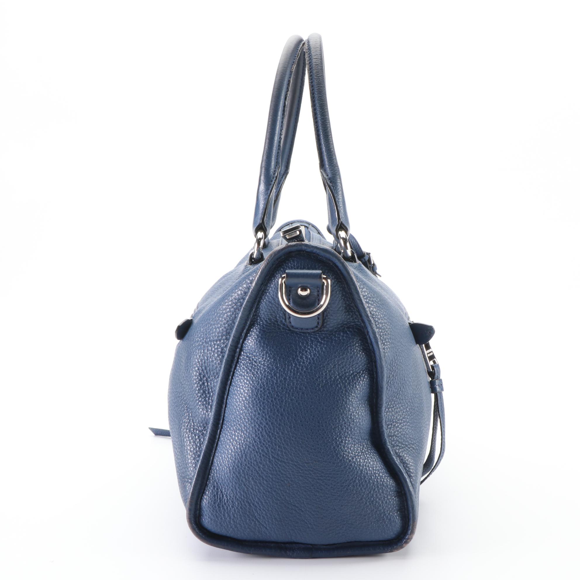 Prada Zippered Two-Way Bag in Blue Vitello Daino Leather