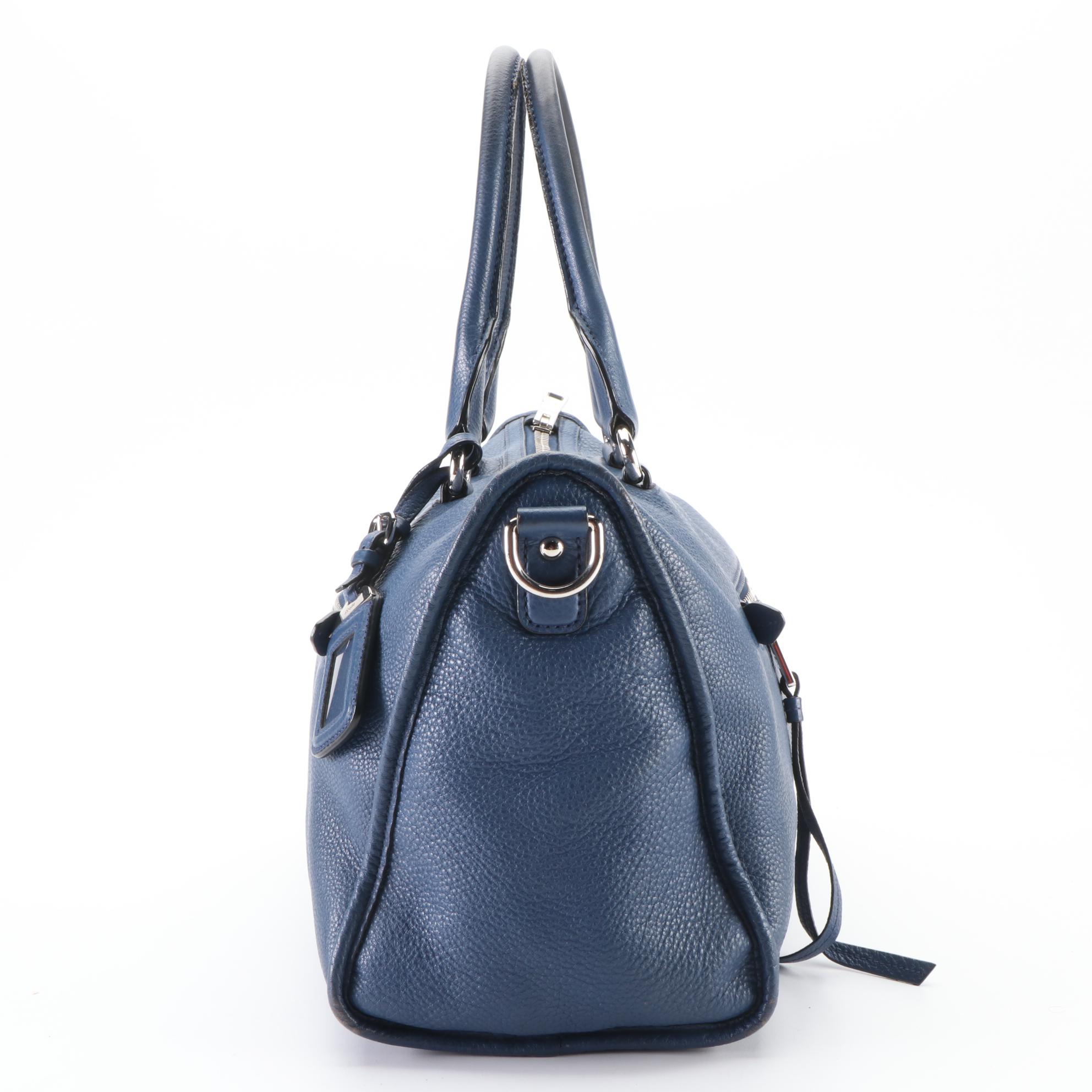 Prada Zippered Two-Way Bag in Blue Vitello Daino Leather