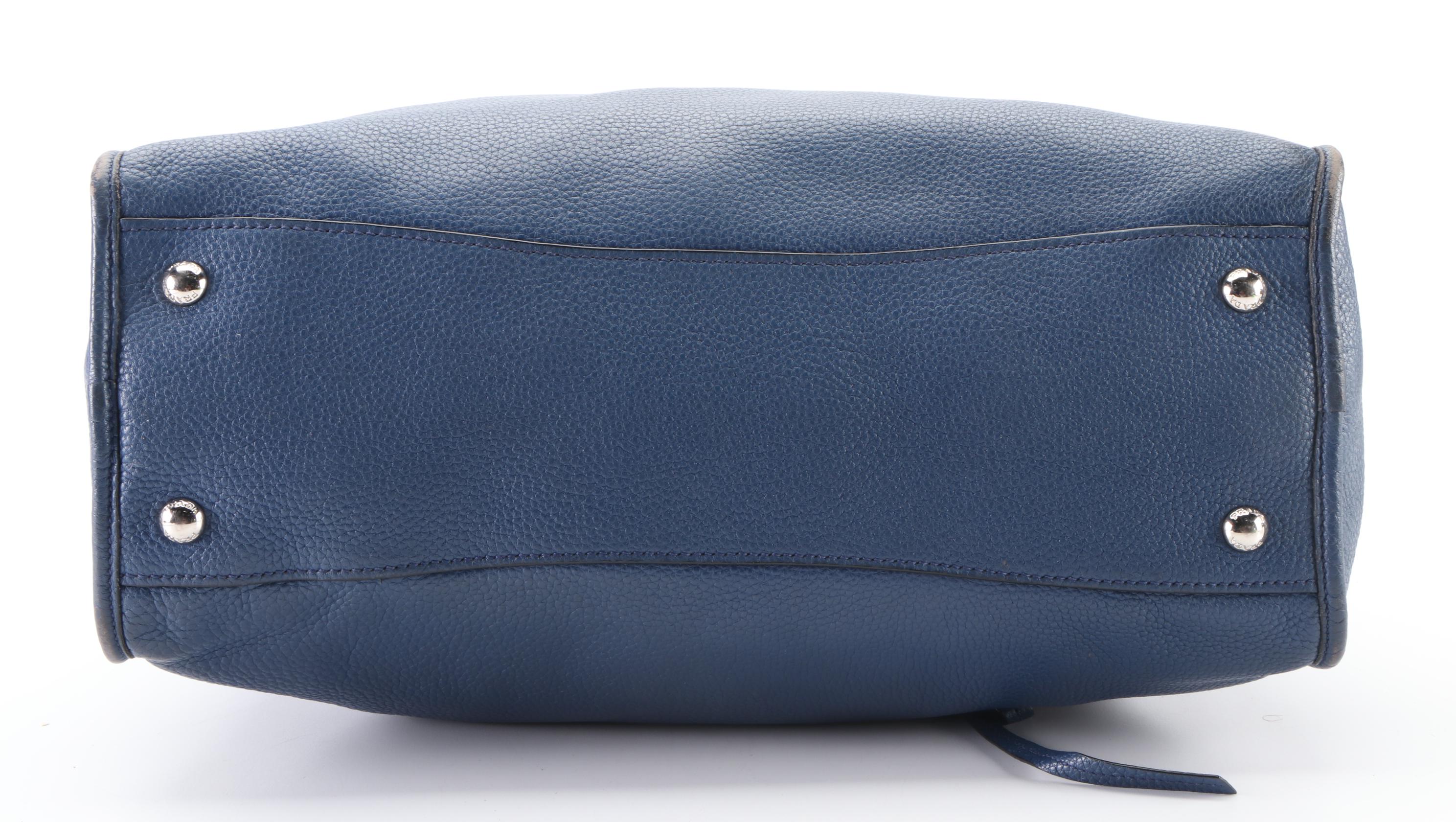 Prada Zippered Two-Way Bag in Blue Vitello Daino Leather