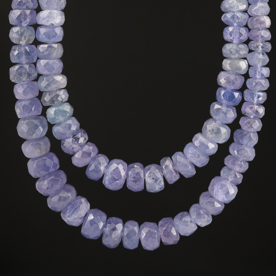 Graduated Tanzanite Double Strand Necklace with 14K Clasp