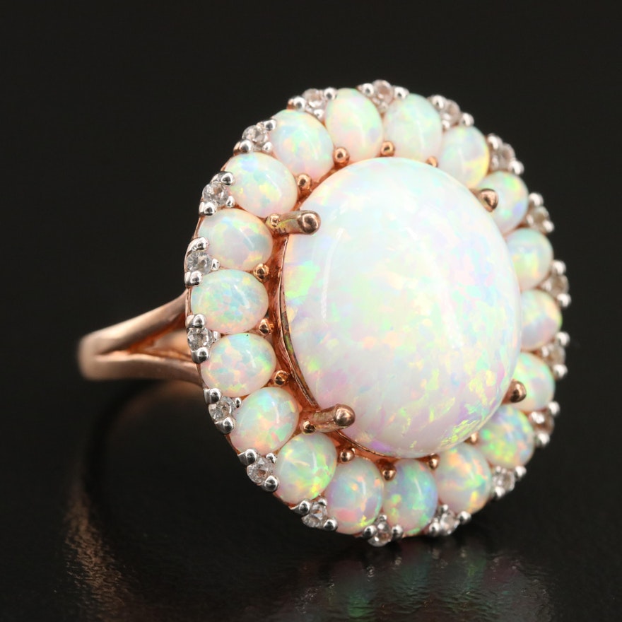 Sterling Opal and Sapphire Ring