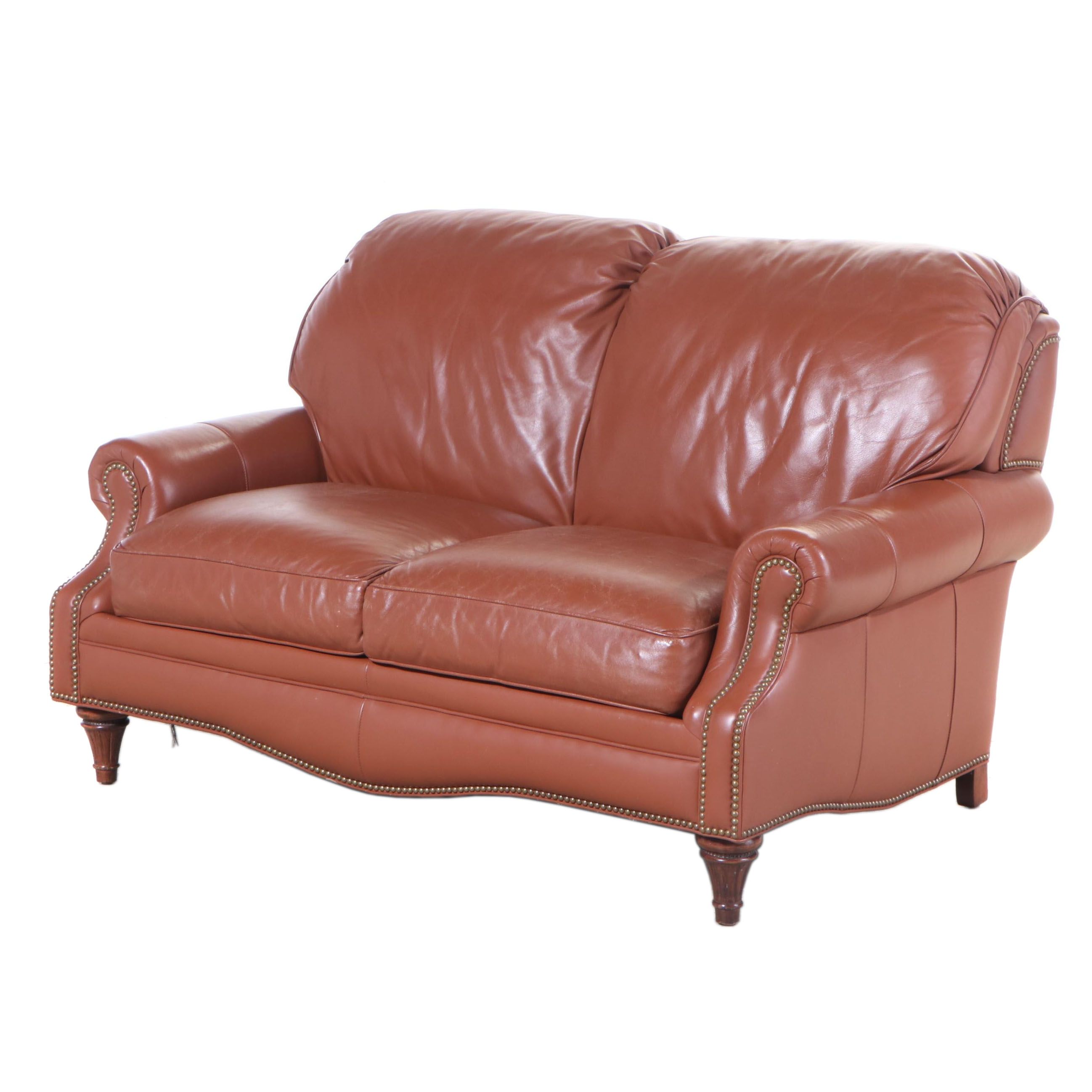 Hancock & Moore "Citizen" Alpine Autumn Leather Loveseat with Nailhead Trim