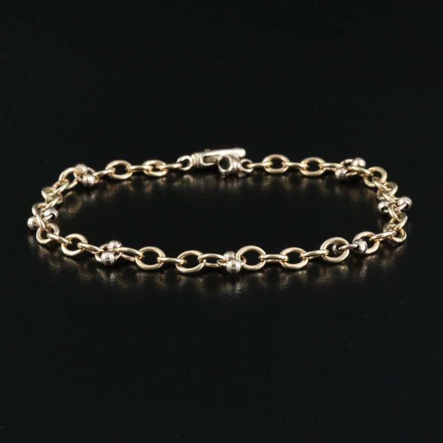 Italian 14K Cable Chain Bracelet with Station Accents