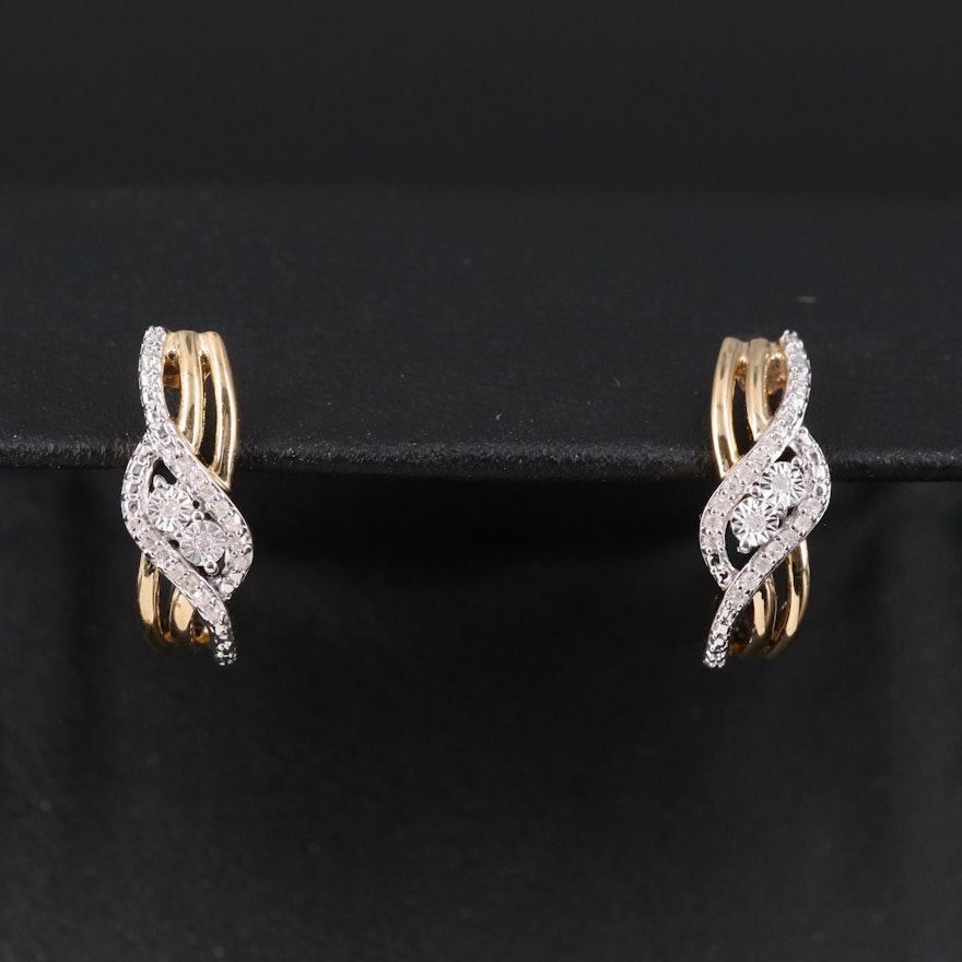 Sterling Diamond J Hoop Earrings