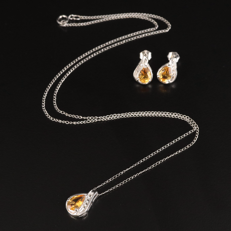 Sterling Citrine and Topaz Earring and Pendant Set with Gold-Filled Necklace