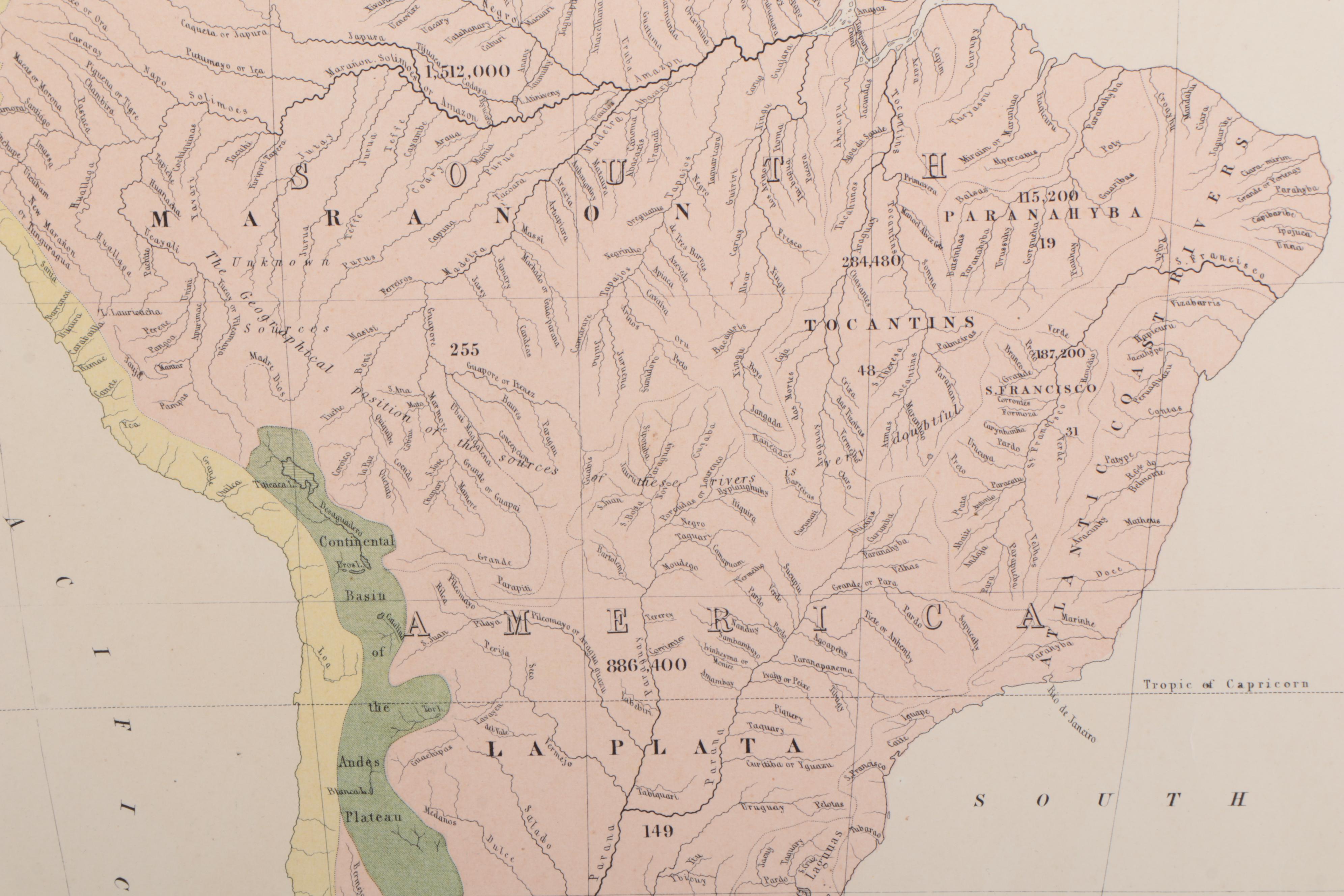 A.K. Johnston Lithograph Map of the River Systems of America, 1856