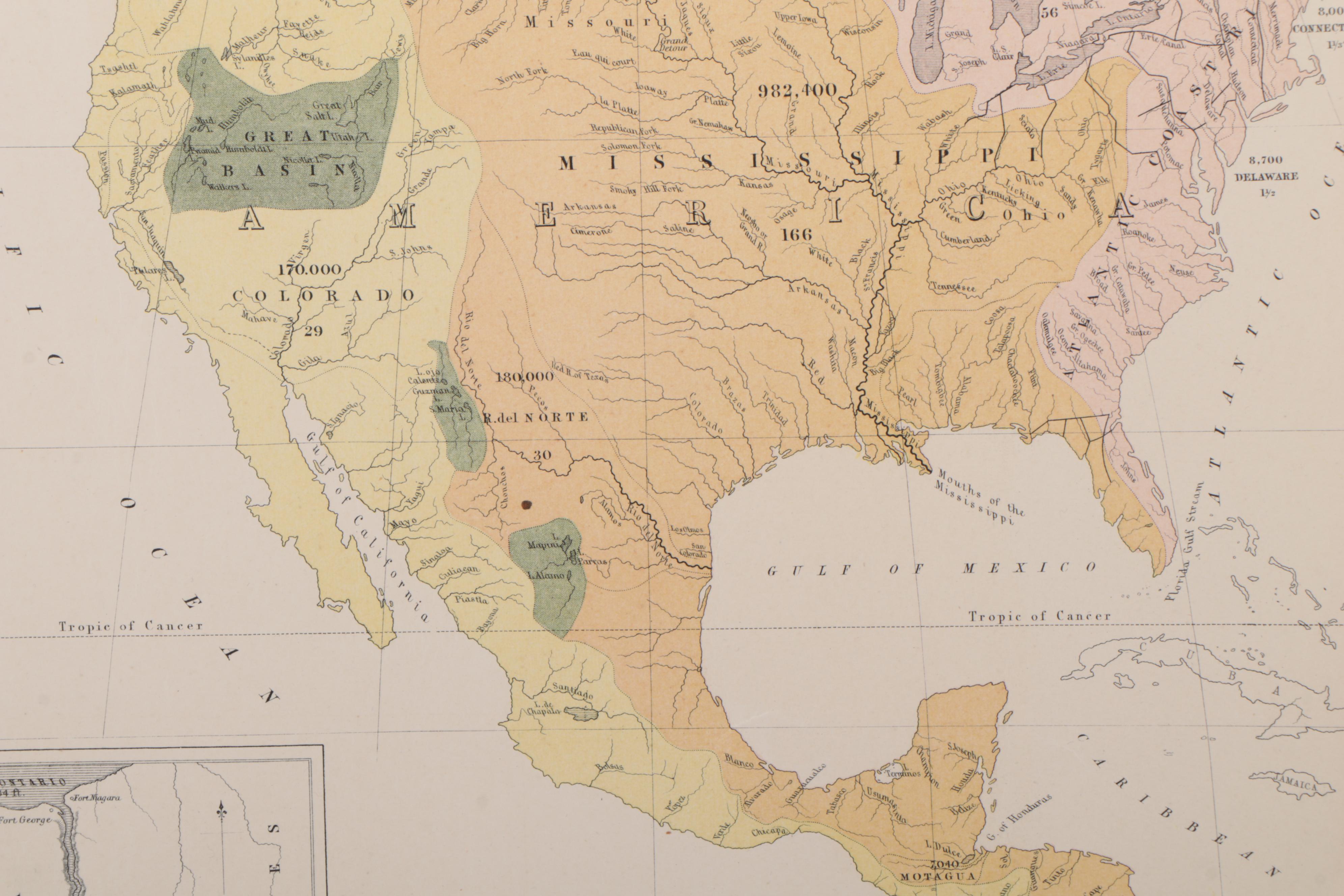 A.K. Johnston Lithograph Map of the River Systems of America, 1856