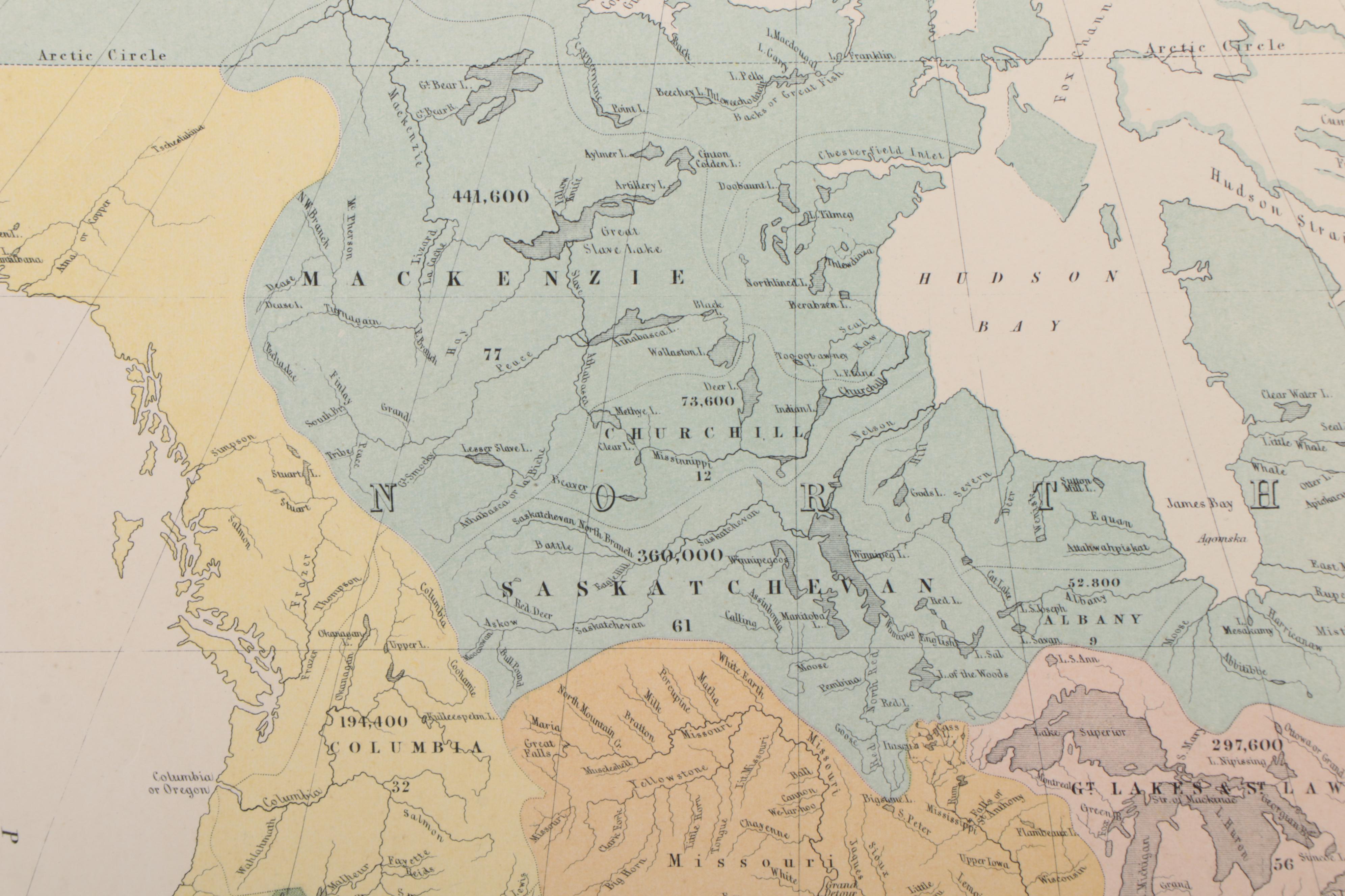 A.K. Johnston Lithograph Map of the River Systems of America, 1856