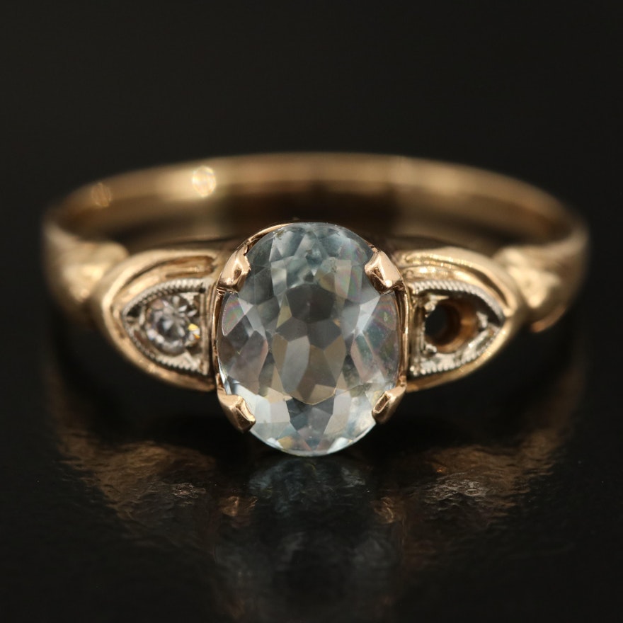 10K Aquamarine and Spinel Ring