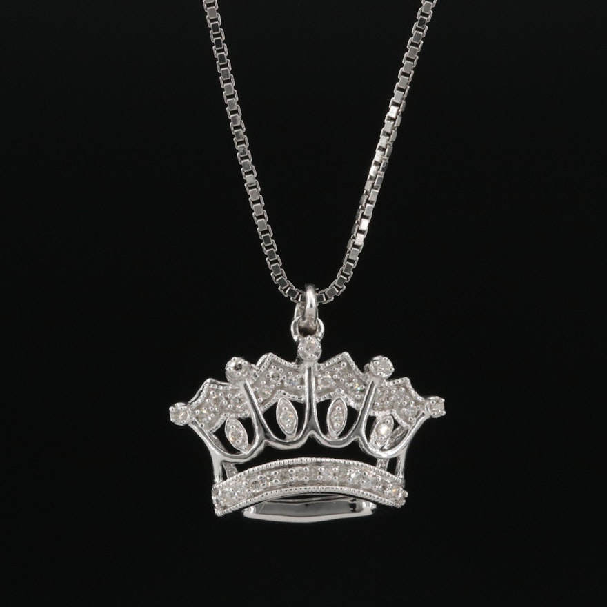 Sterling Diamond Crown Pendant Necklace