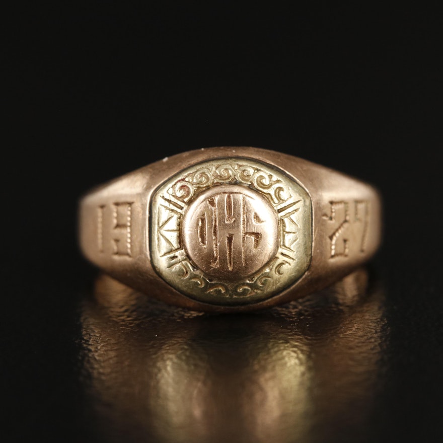 10K Two-Tone 1929 High School Class Ring Including Rose Gold