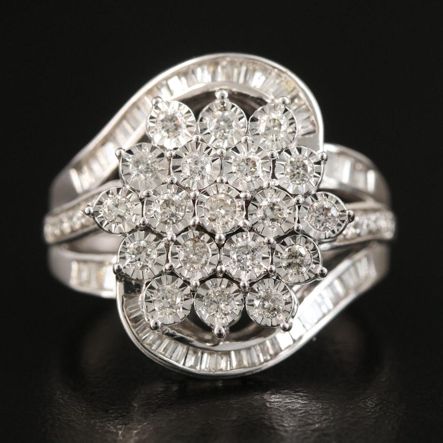 Sterling 1.02 CTW Diamond Cluster Ring