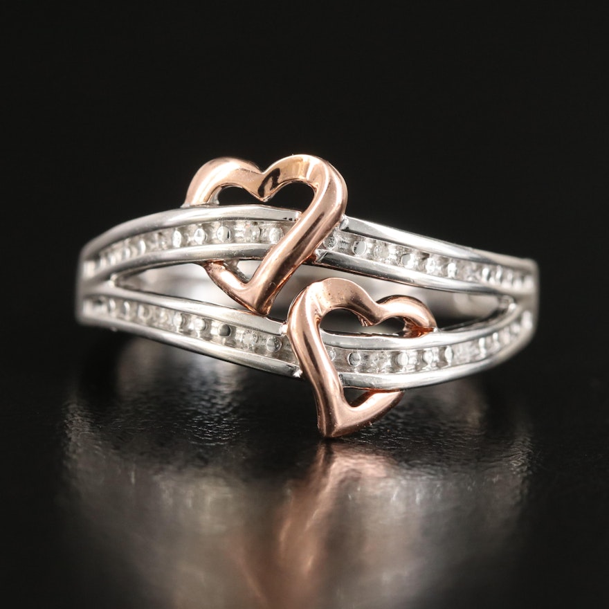 Sterling Diamond Double Heart Ring