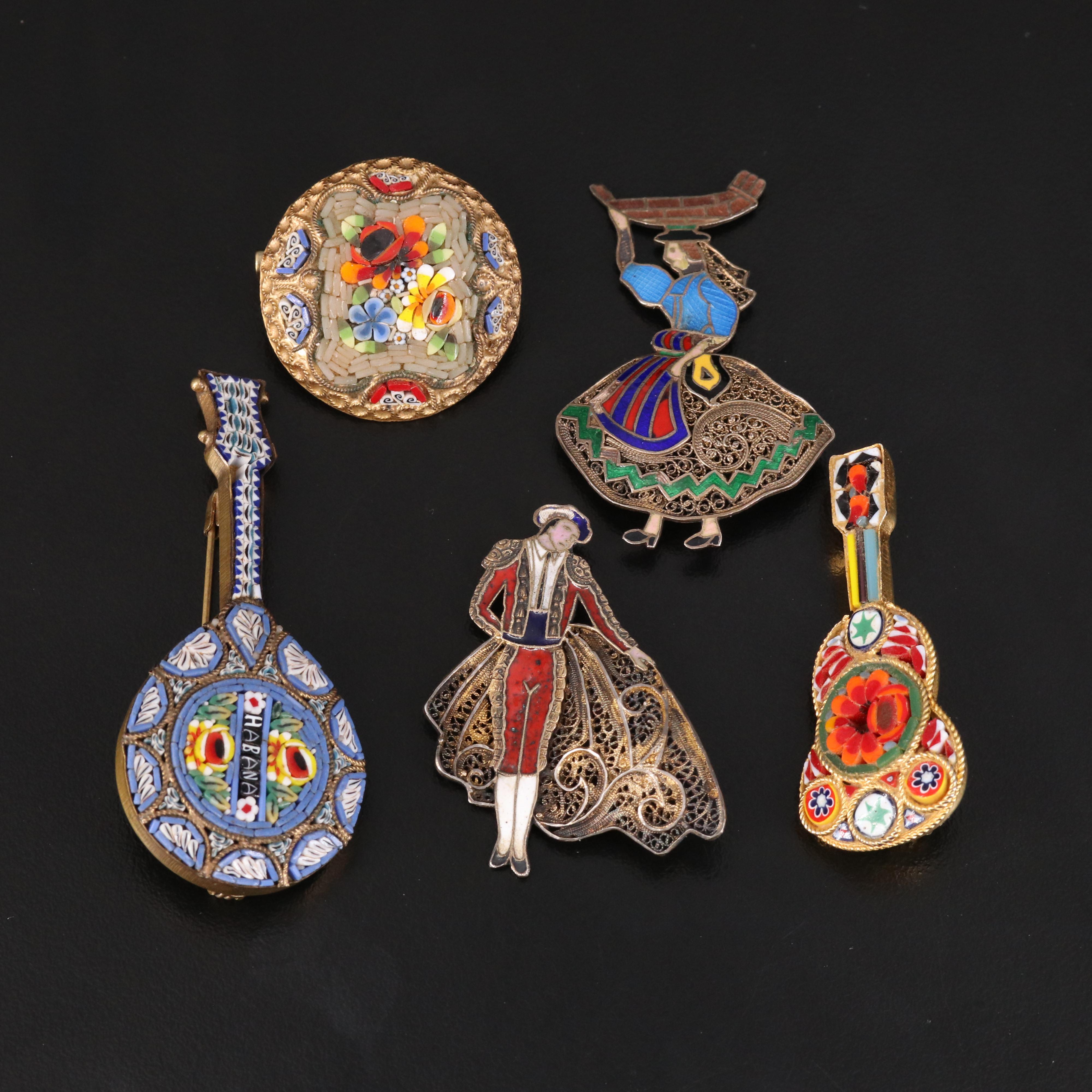 Vintage Micromosaic and Filigree Brooch Selection