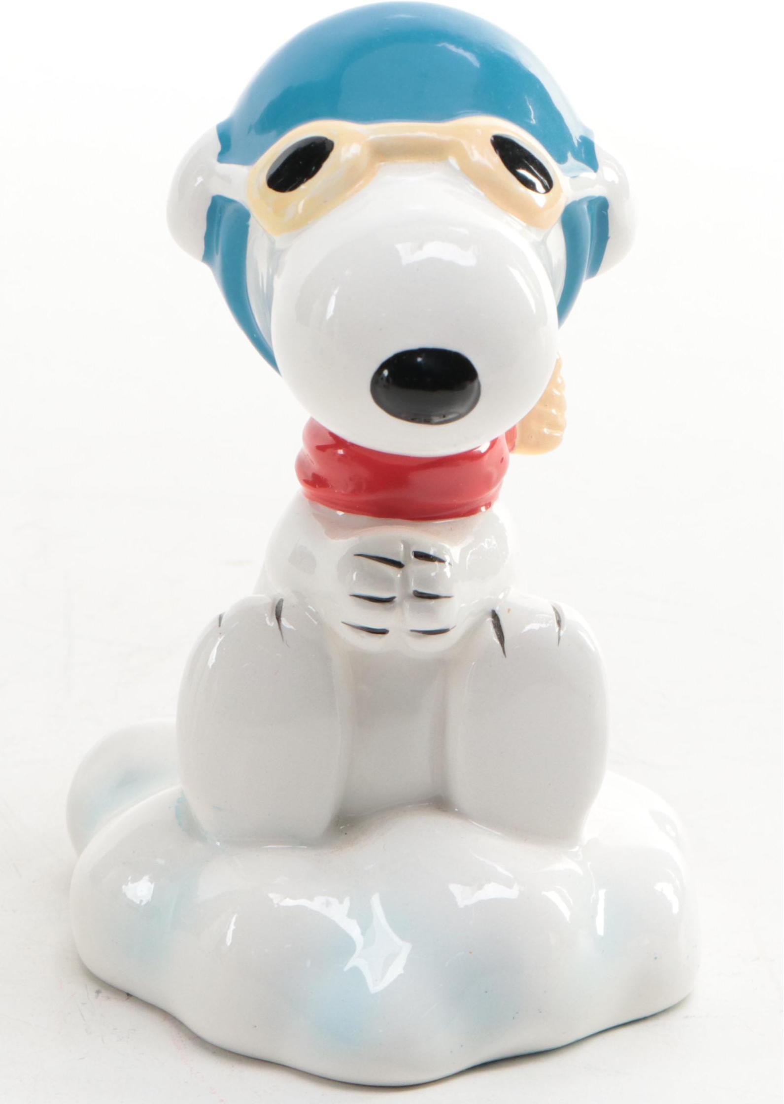 Deb Canham Handmade "Flying Ace" Snoopy Figurine with Other Peanuts Memorabilia