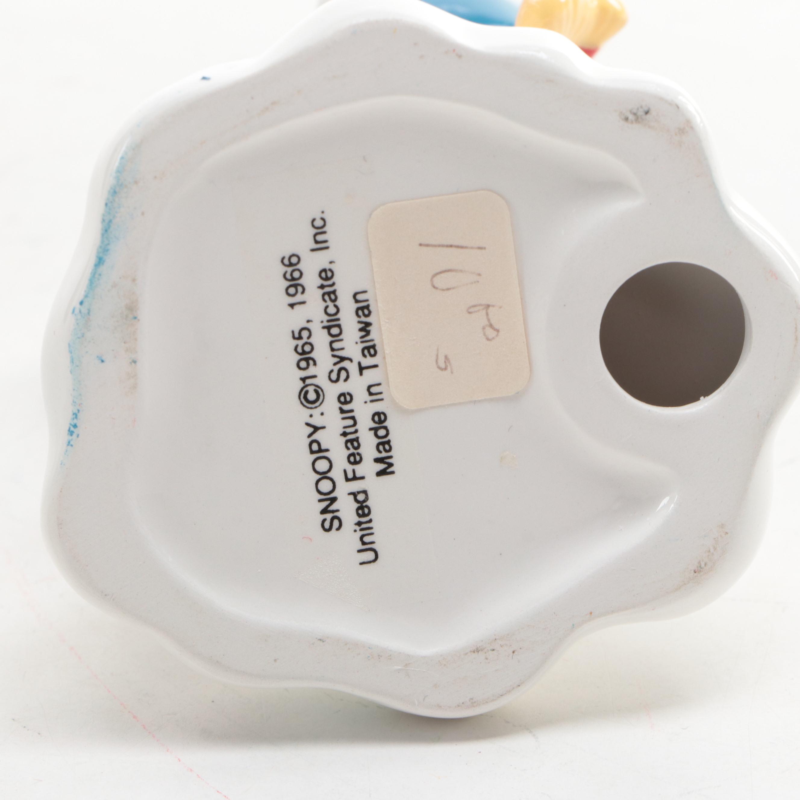 Deb Canham Handmade "Flying Ace" Snoopy Figurine with Other Peanuts Memorabilia