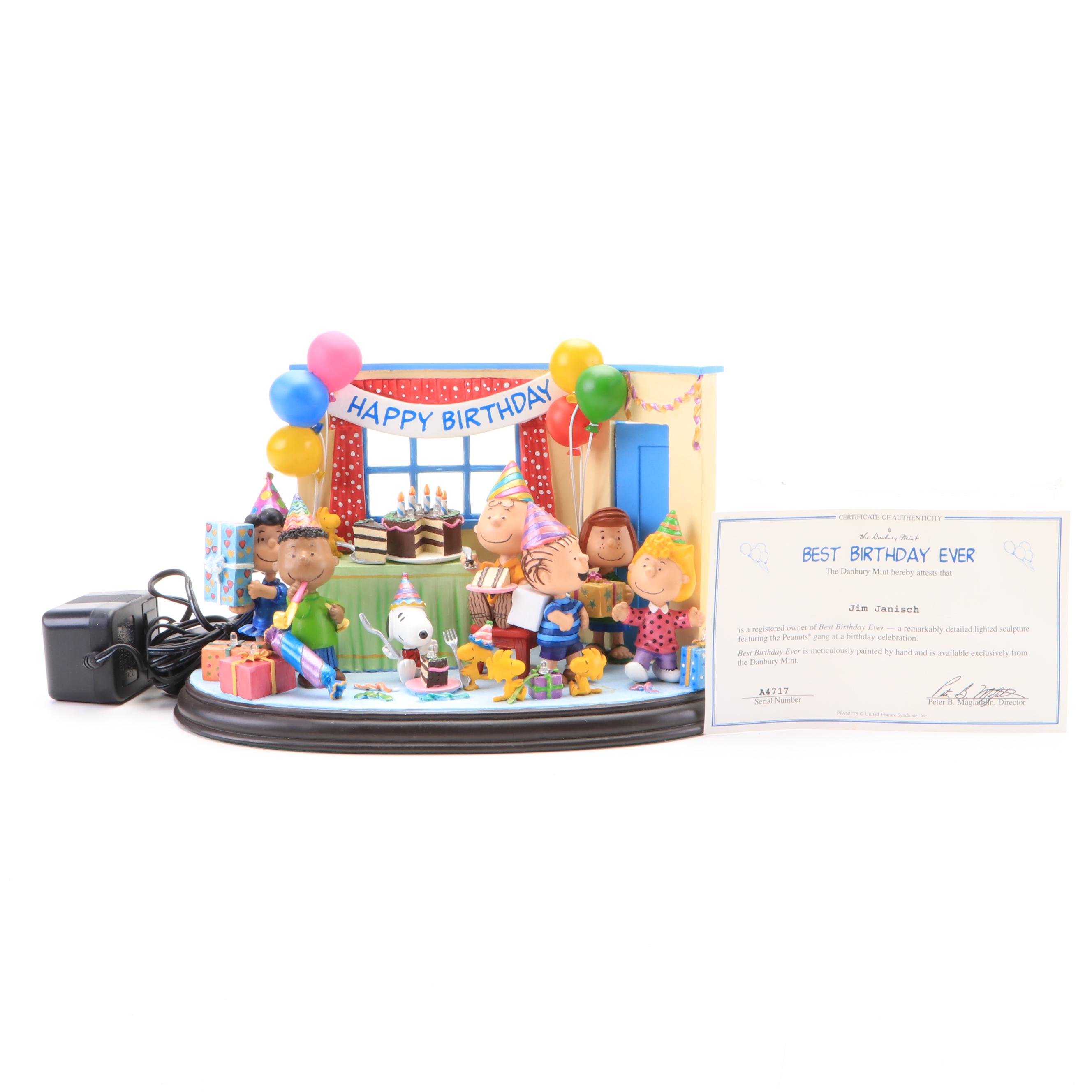 Danbury Mint Peanuts "Best Birthday Ever" Resin Illuminated Figural Group