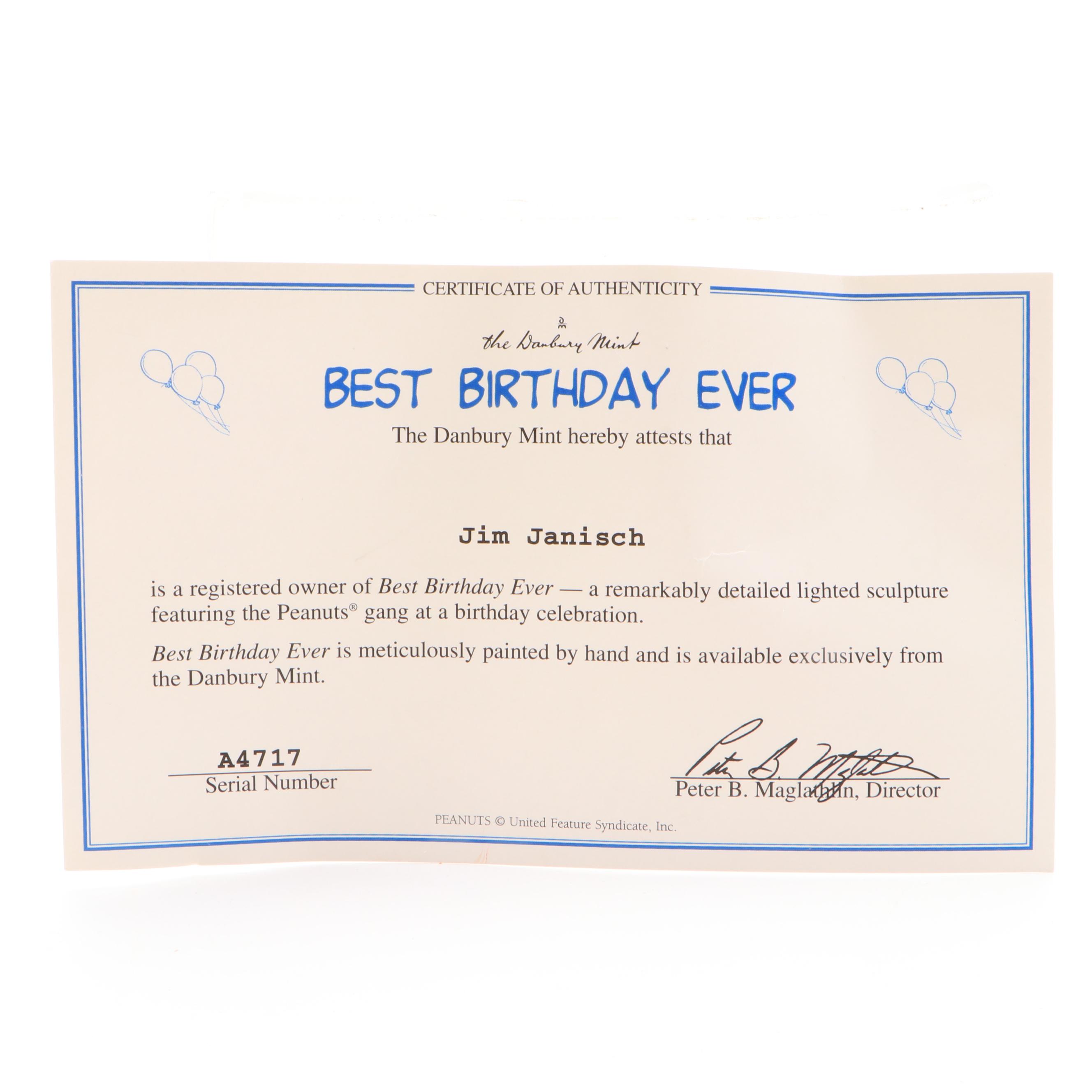 Danbury Mint Peanuts "Best Birthday Ever" Resin Illuminated Figural Group