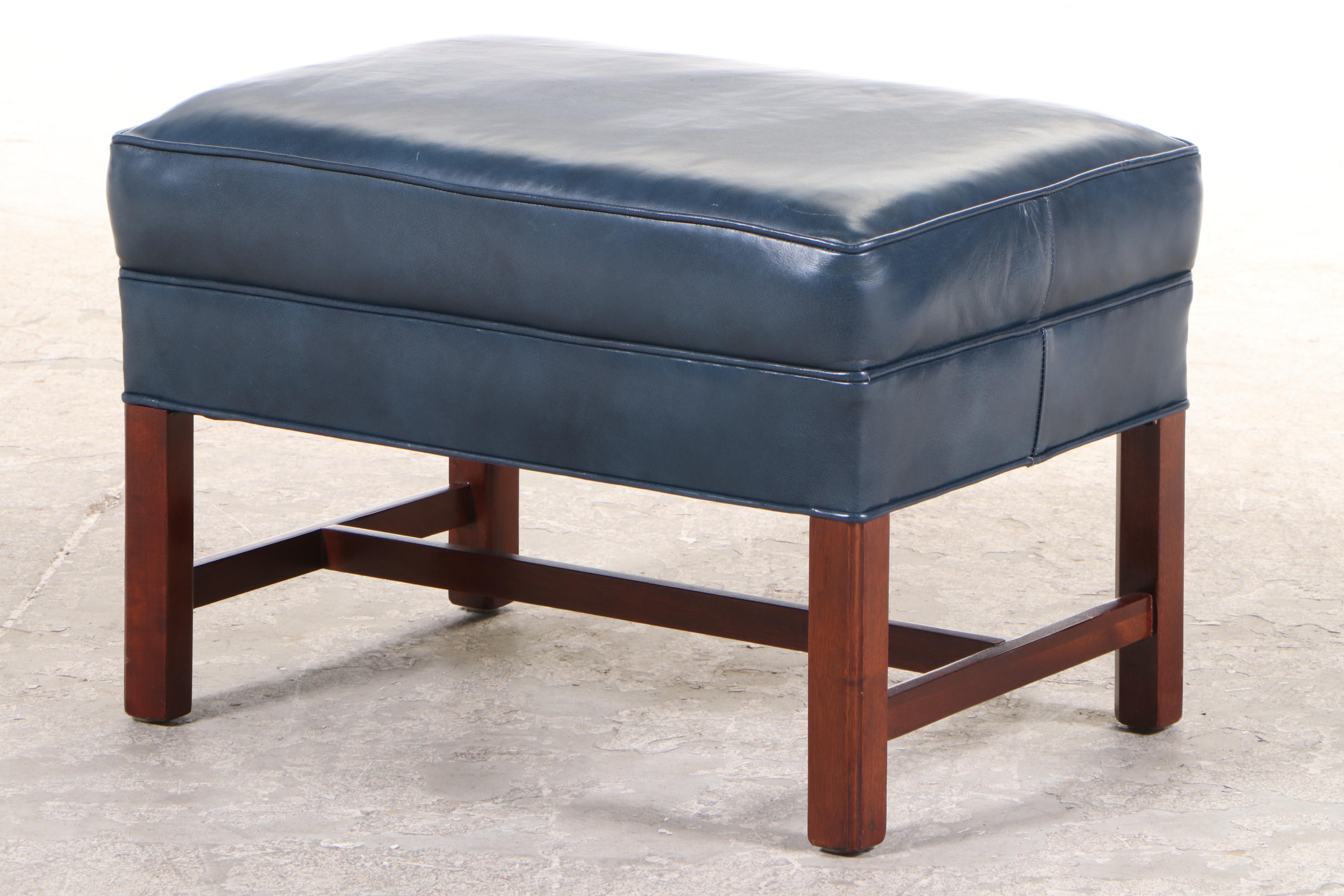 Pair of Century Furniture Leather Wingback Armchairs and Hickory Chair Footstool