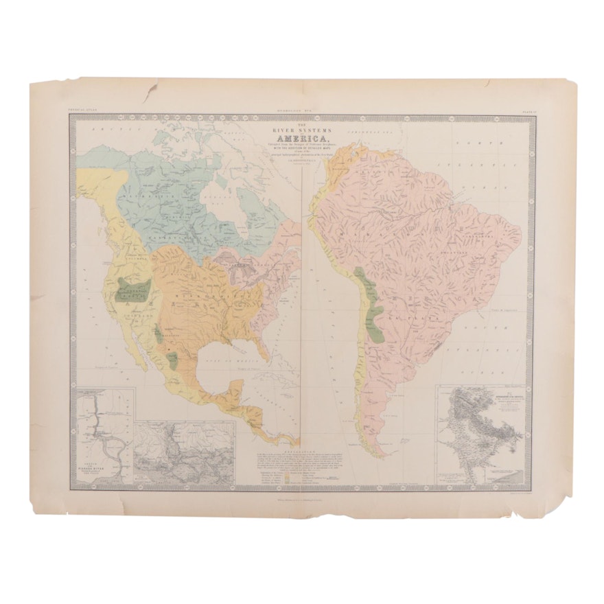 A.K. Johnston Lithograph Map of the River Systems of America, 1856