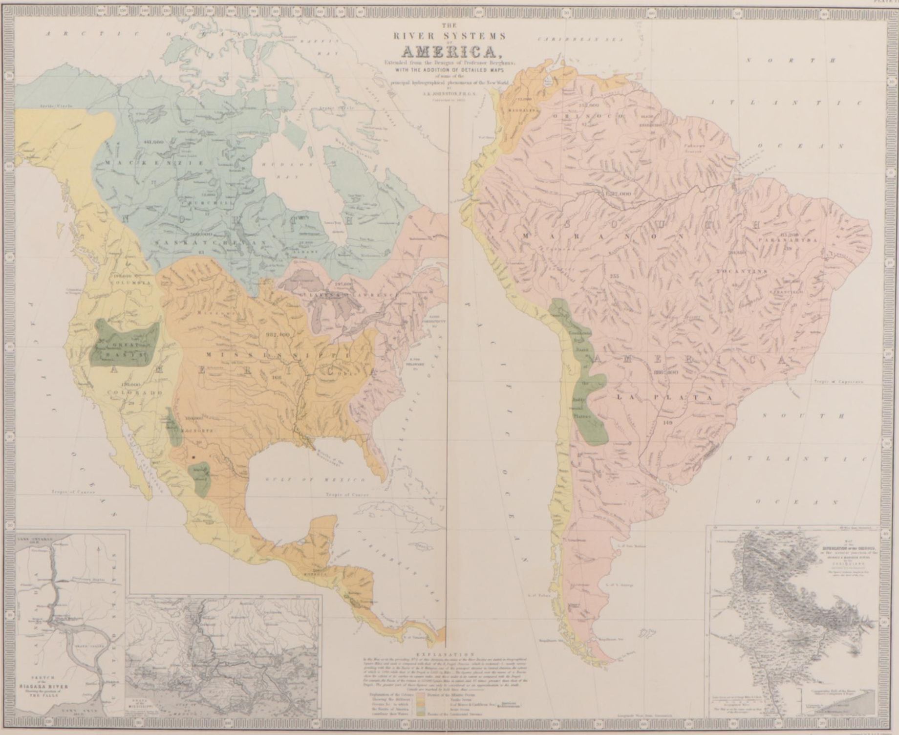 A.K. Johnston Lithograph Map of the River Systems of America, 1856