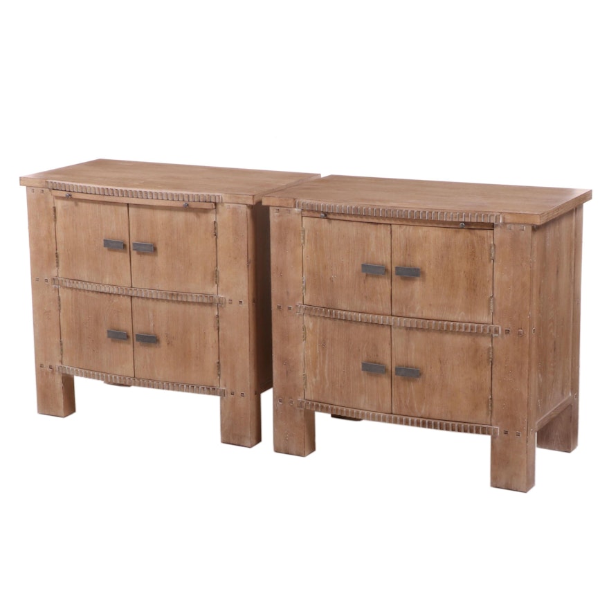 Pair of Hickory White "Legacy" Cerused Oak Bowfront Nightstands