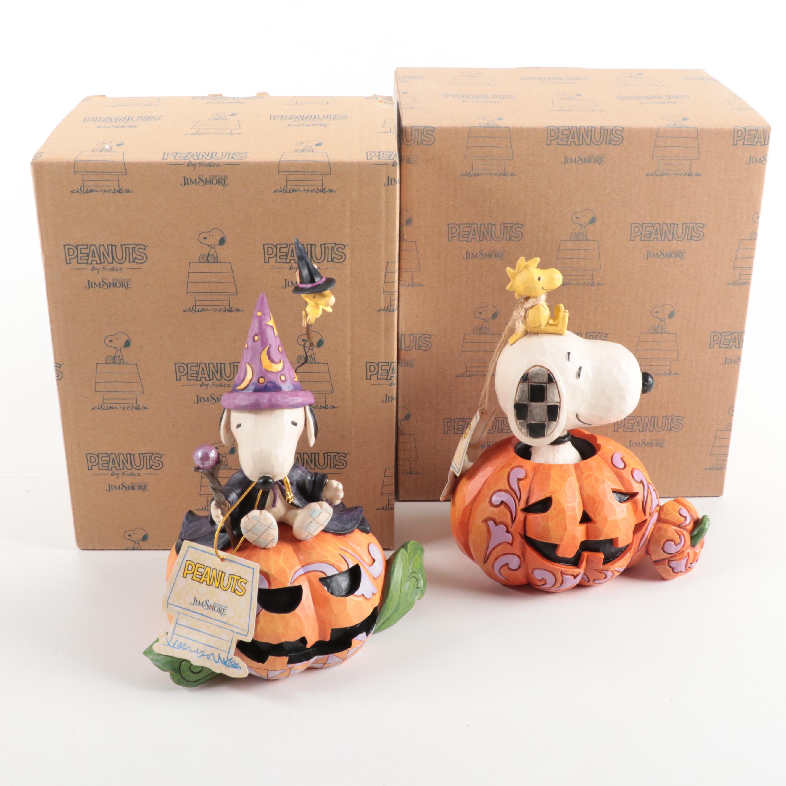 Jim Shore Peanuts "The Pumpkin King" and "Happy Howl-O-Ween" Resin Figurines