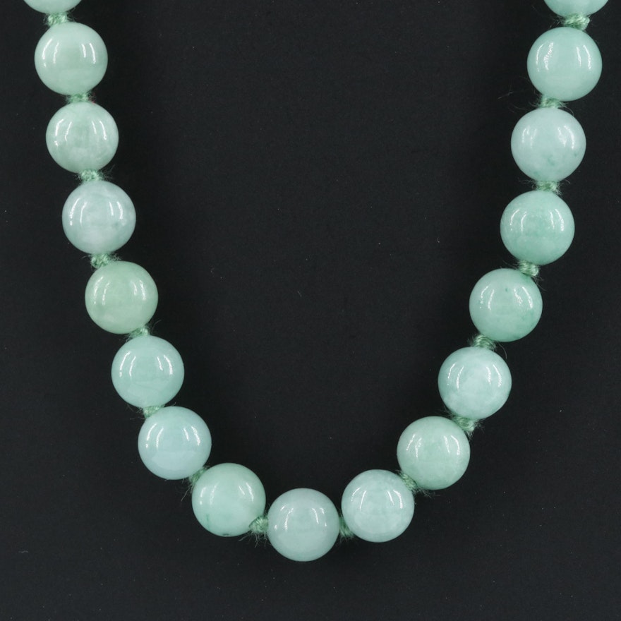 Jadeite Beaded Necklace with 14K Clasp