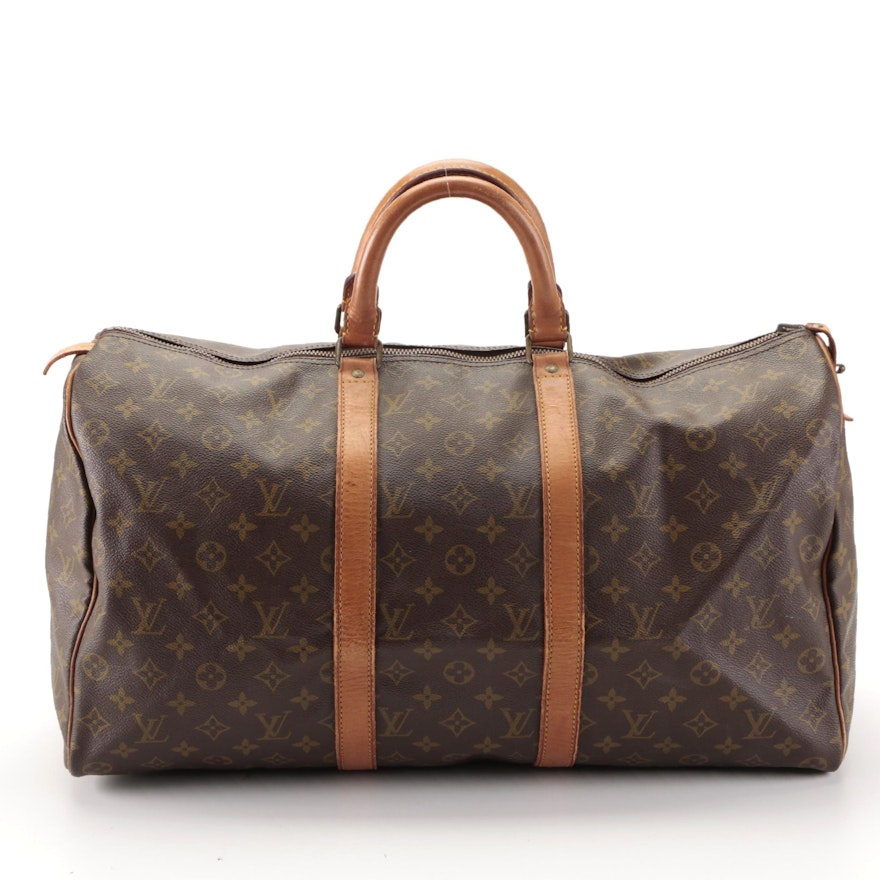 Louis Vuitton Keepall 50 in Monogram Canvas and Vachetta Leather Trim