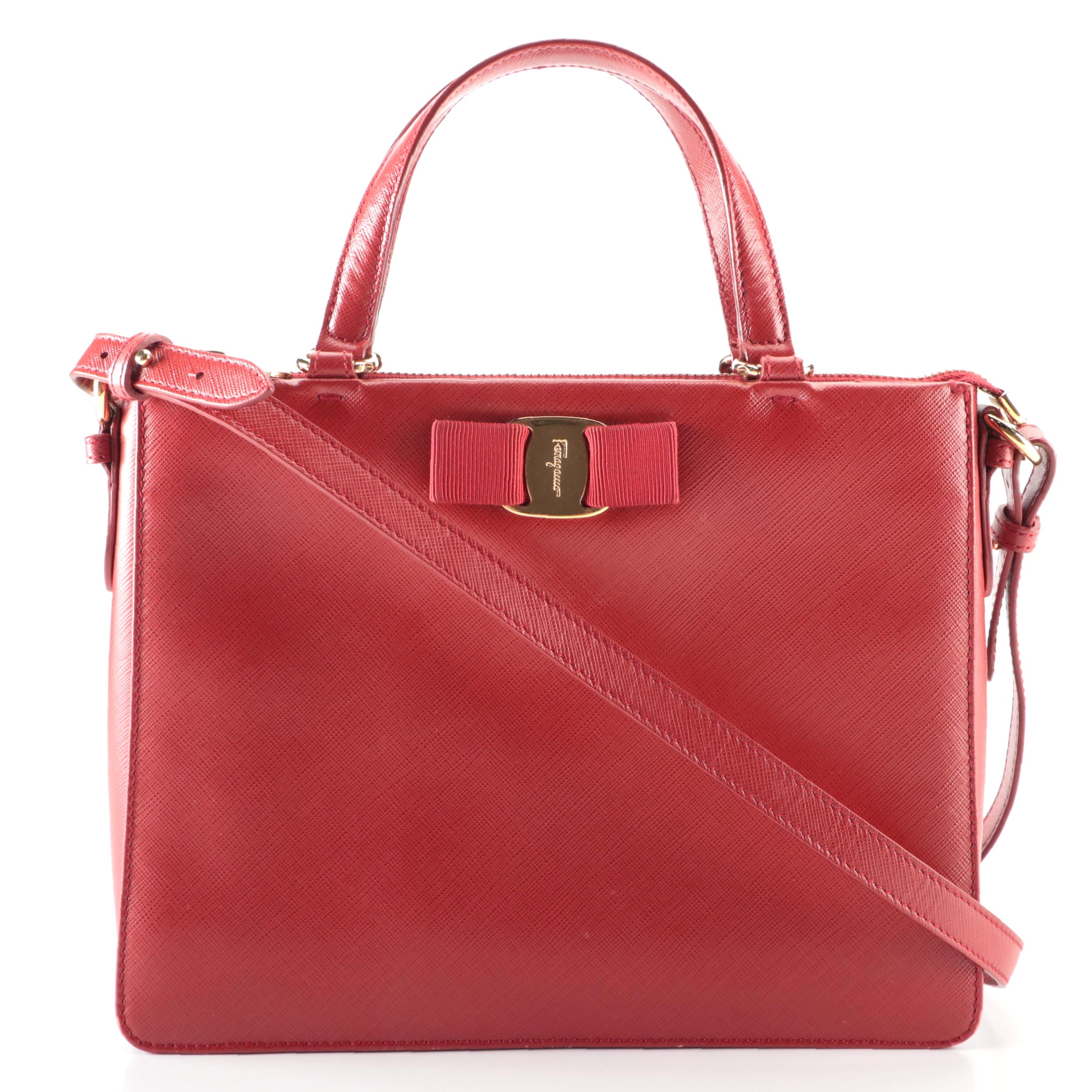 Salvatore Ferragamo Tracy Bow Tote Bag Small in Saffiano Leather