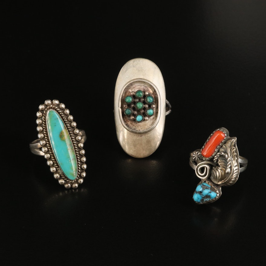 Southwestern Petit Point, Pointer and Appliqué Rings Featuring Sterling