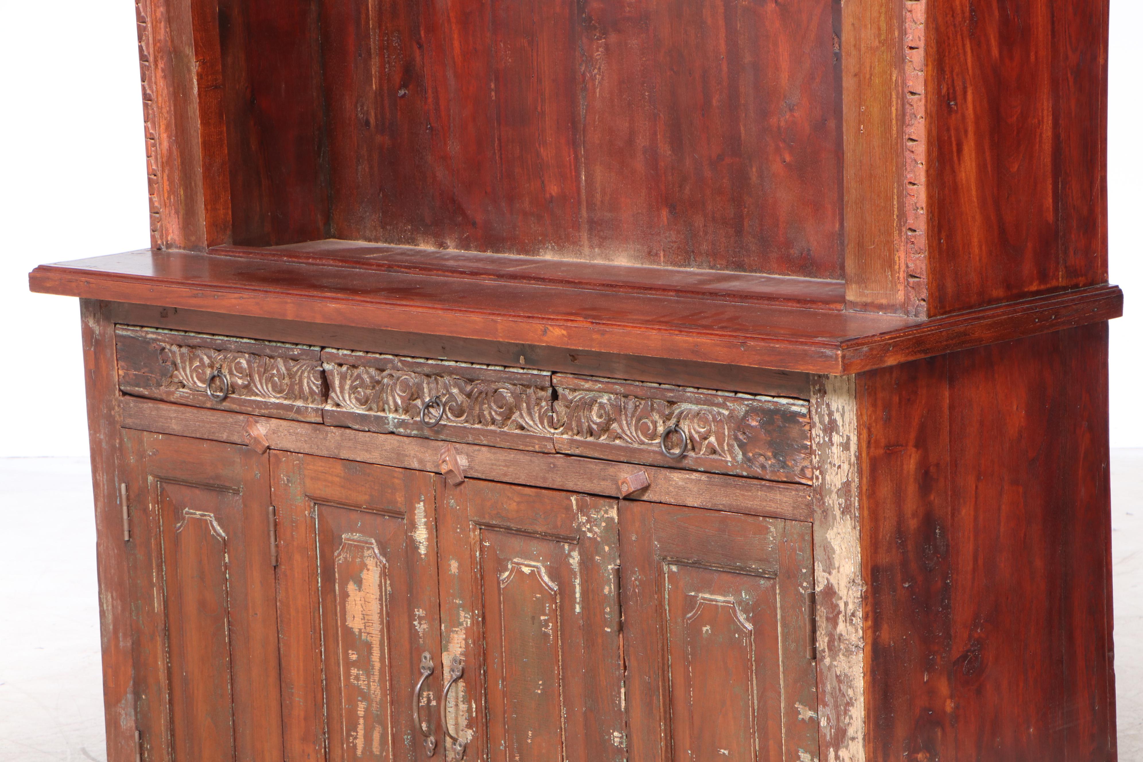 East Indian Carved Bookcase Cabinet