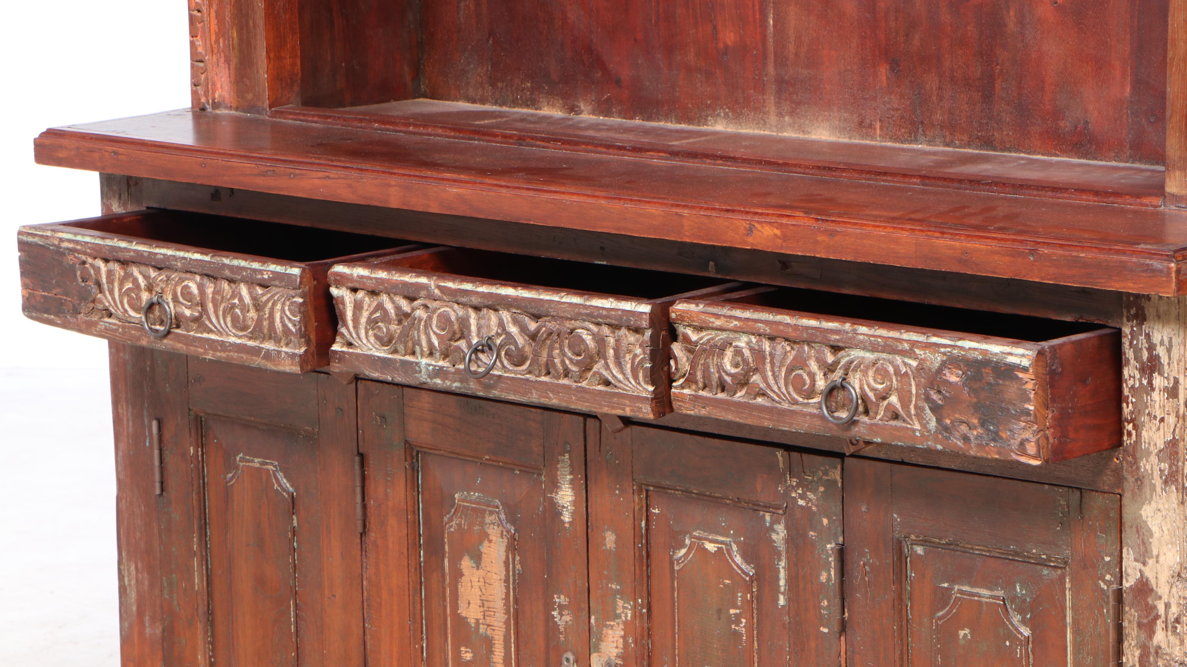 East Indian Carved Bookcase Cabinet