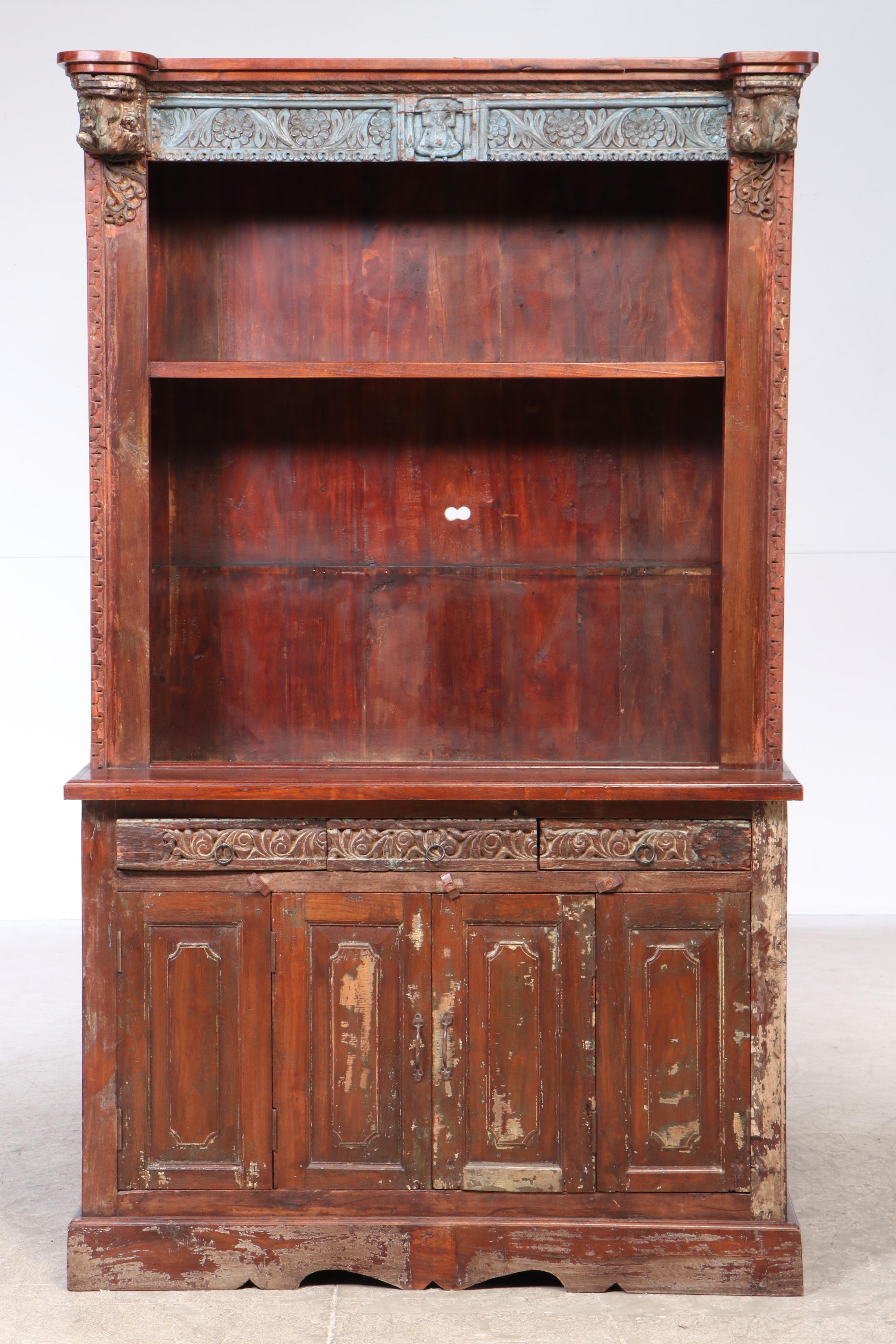 East Indian Carved Bookcase Cabinet