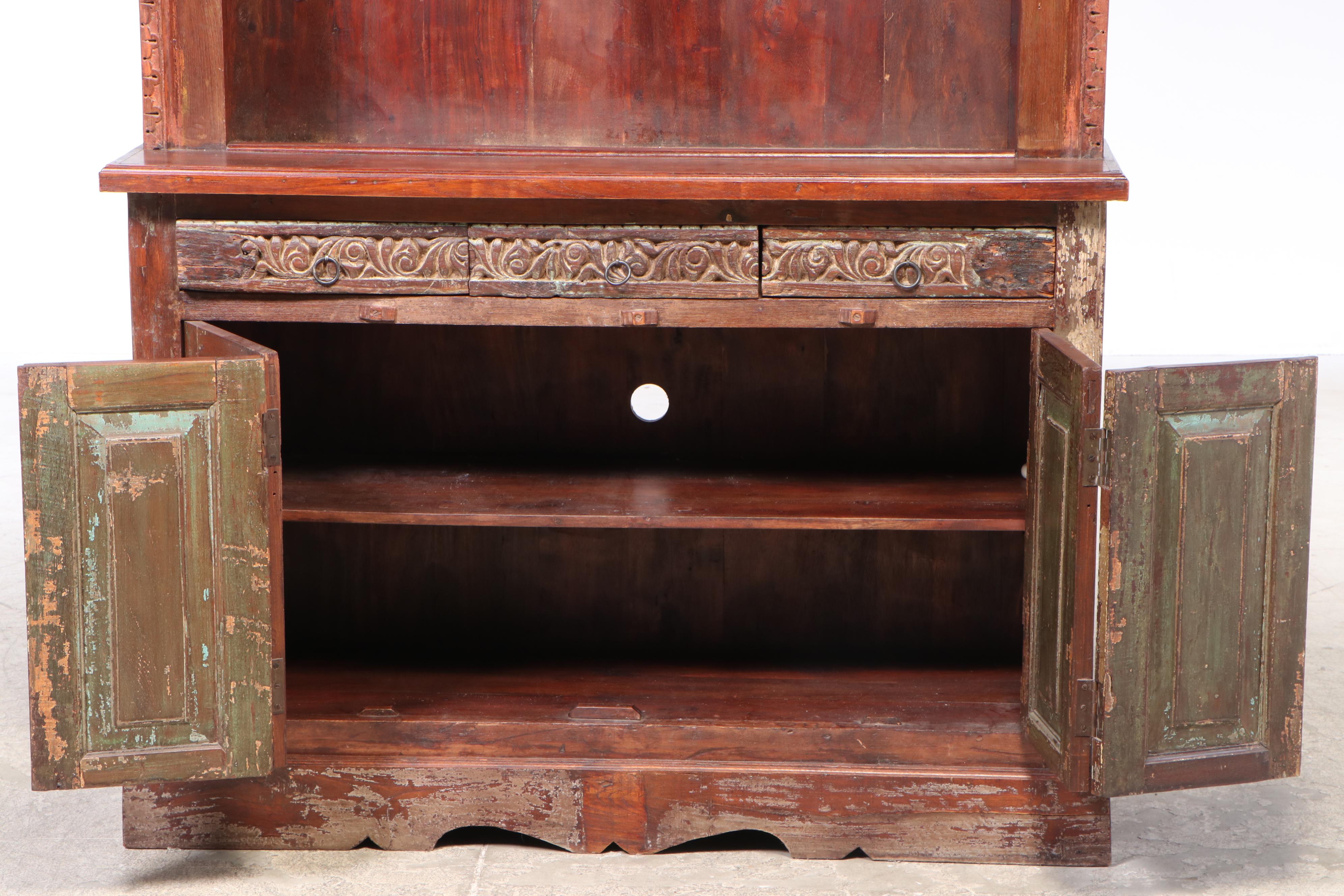 East Indian Carved Bookcase Cabinet