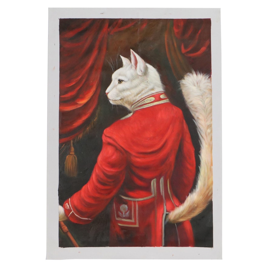 Oil Painting of Anthropomorphic Cat in Uniform