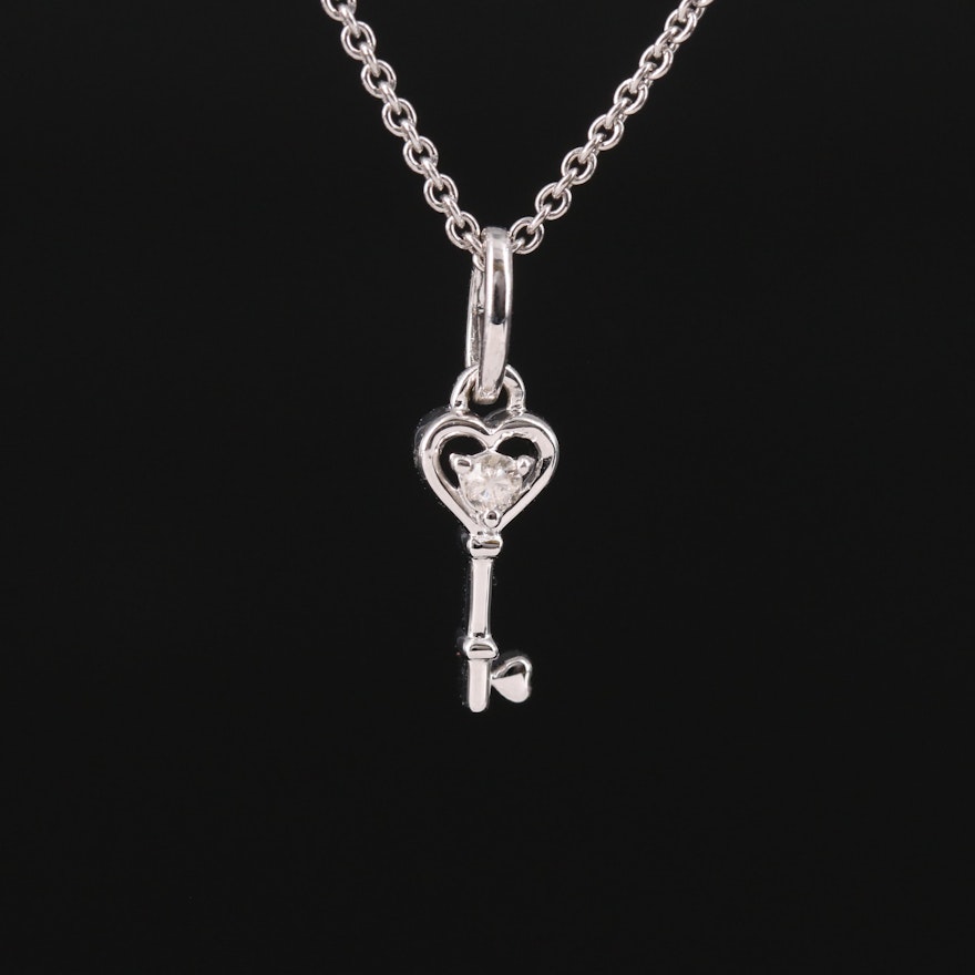 Sterling Diamond Key Pendant Necklace