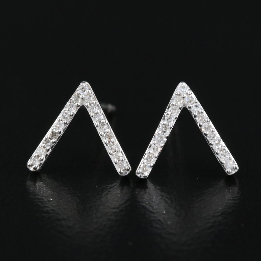 Sterling Diamond V Stud Earrings