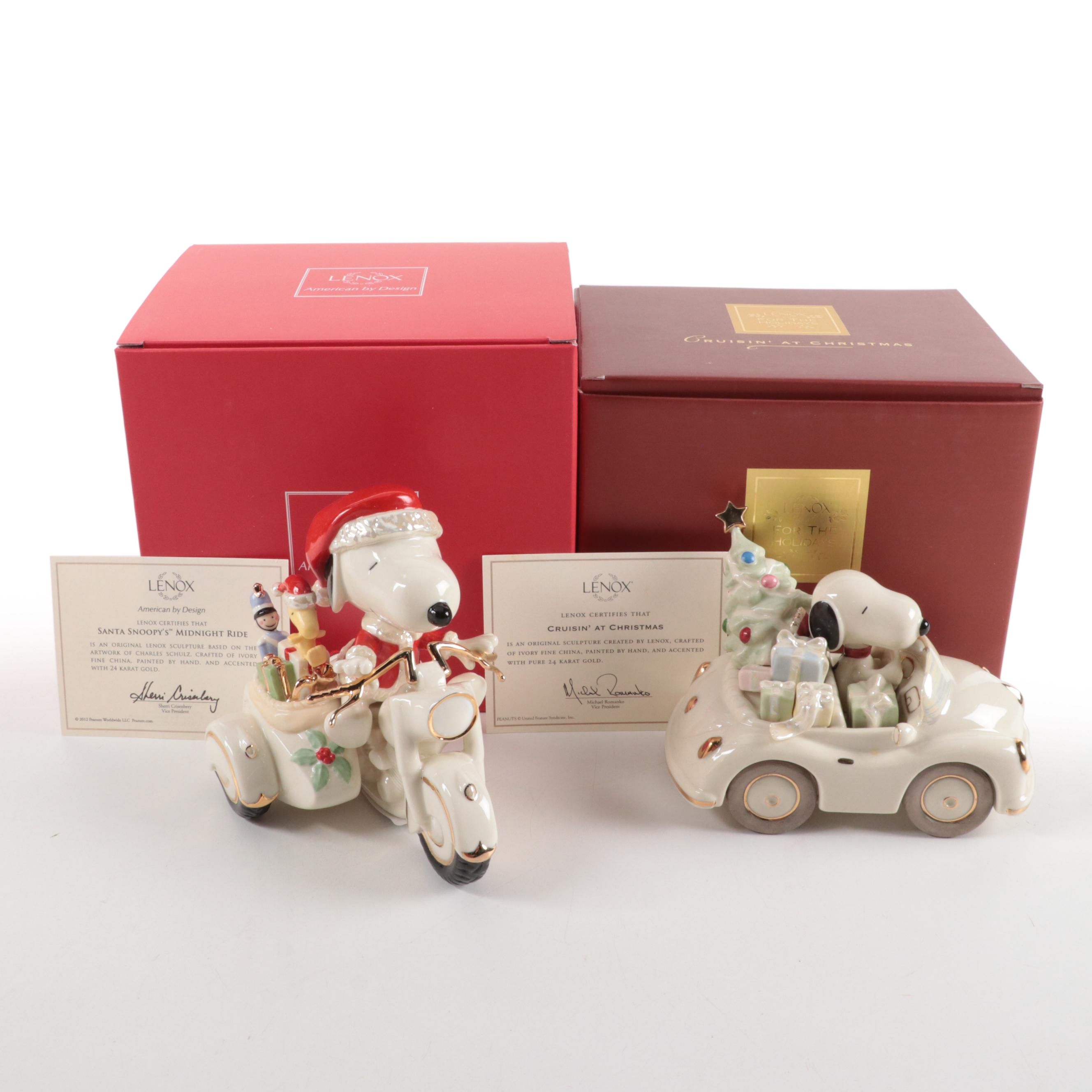 Lenox Bone China "Cruisin' at Christmas" and "Santa Snoopy's Midnight Ride"
