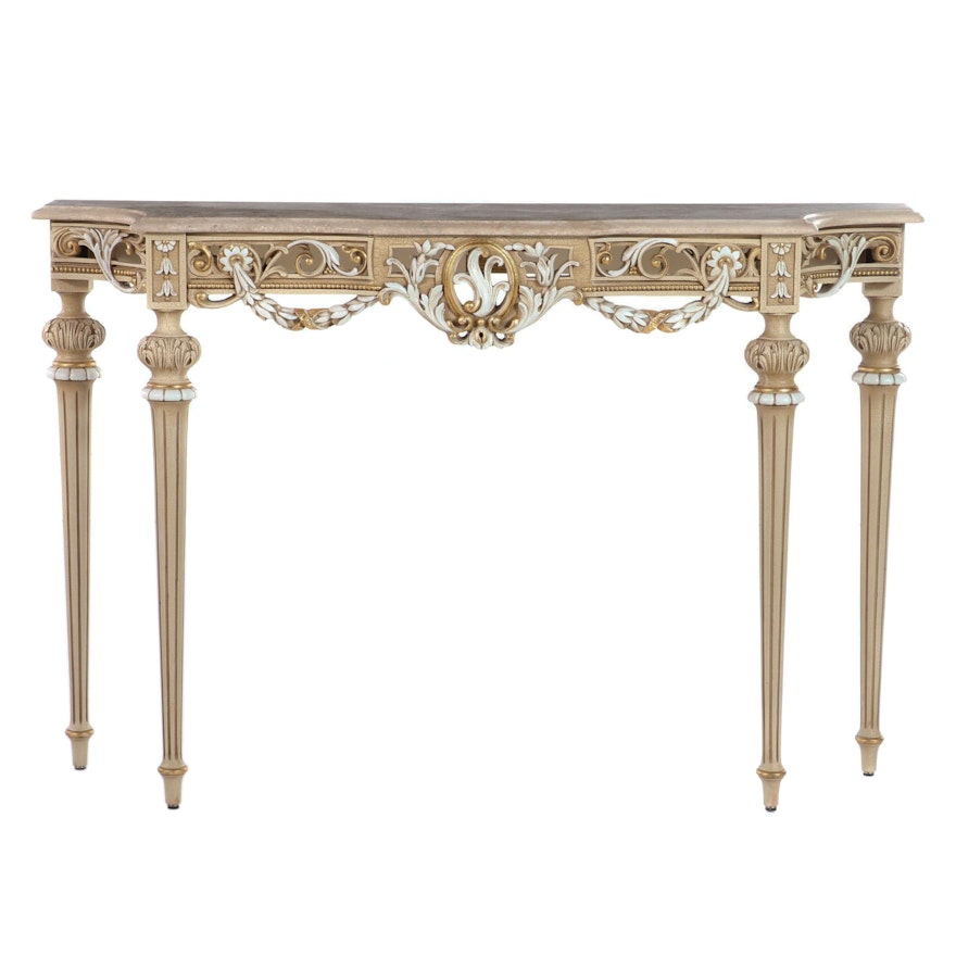 Louis XVI Style Painted and Parcel-Gilt Wood Console Table with Stone Top