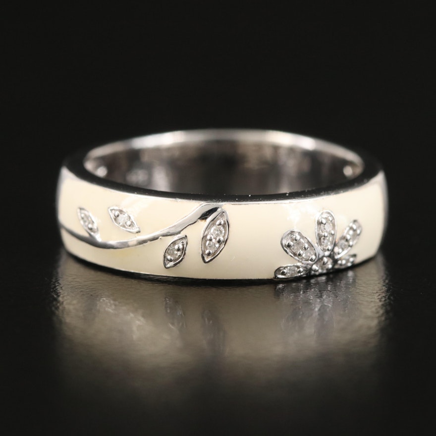 Sterling Diamond Foliate Band