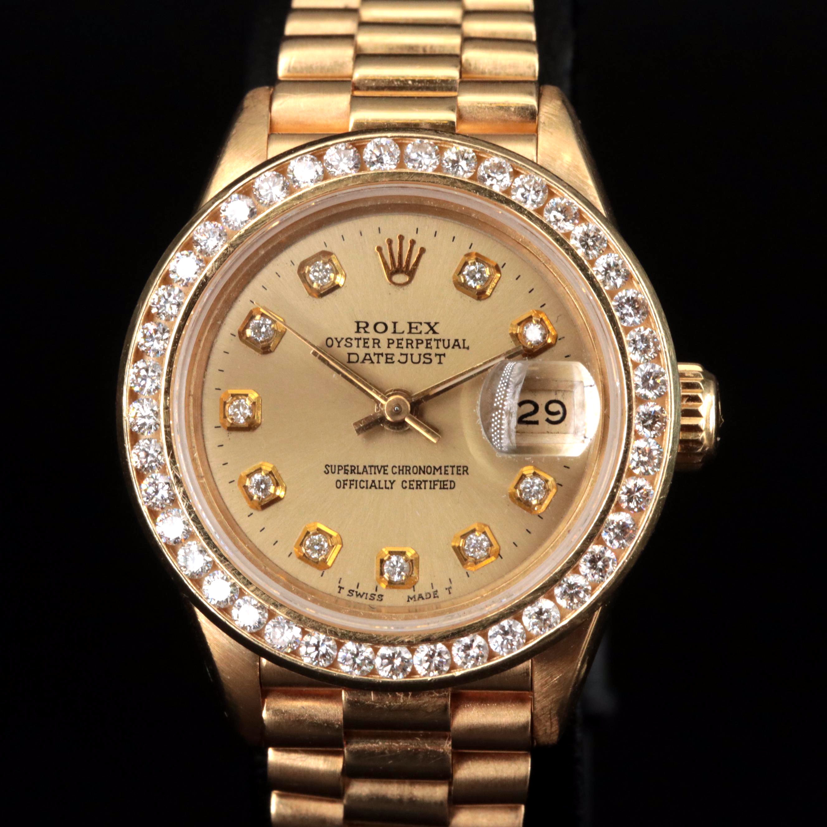 1989 Rolex Datejust Diamond Bezel and Dial President Band Watch