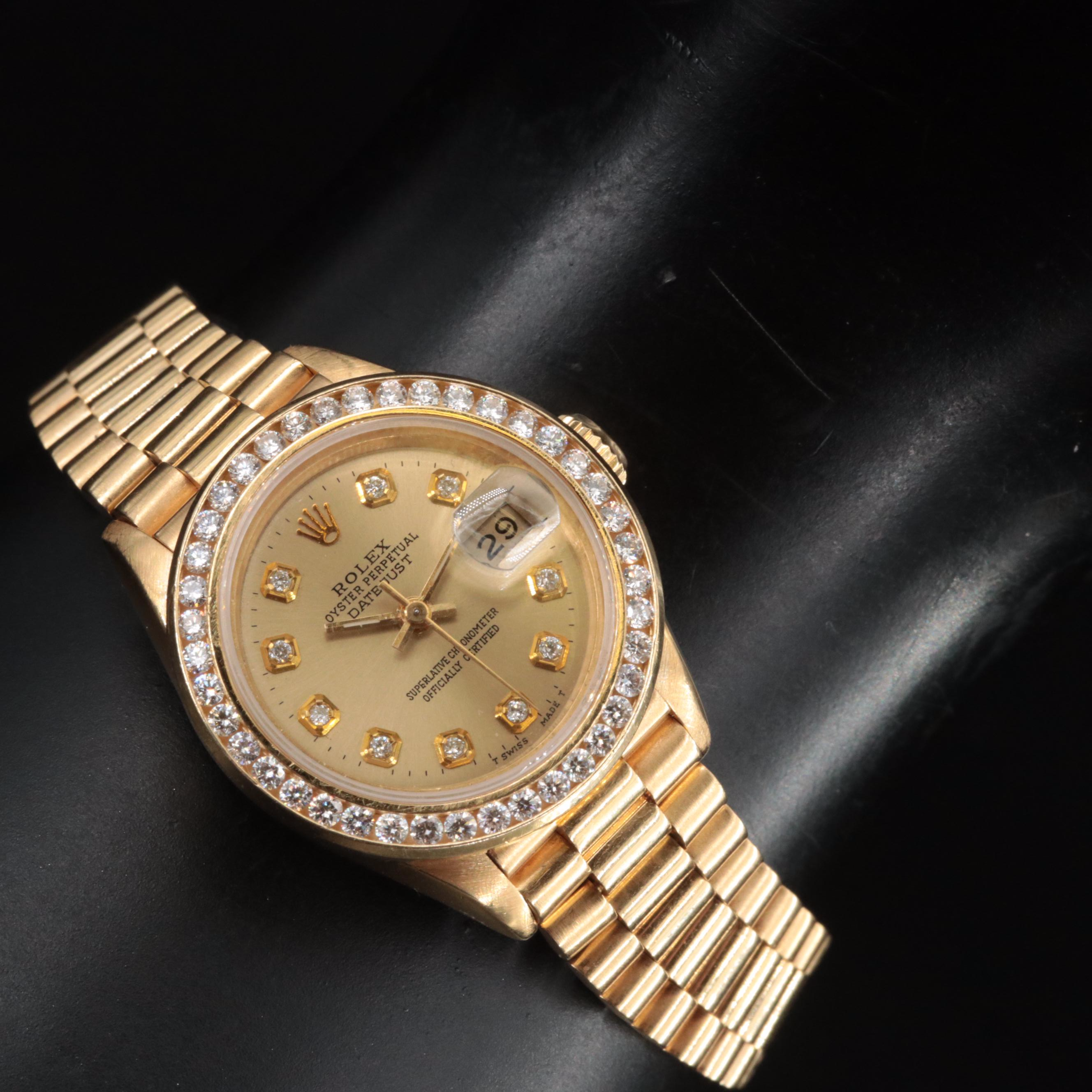 1989 Rolex Datejust Diamond Bezel and Dial President Band Watch