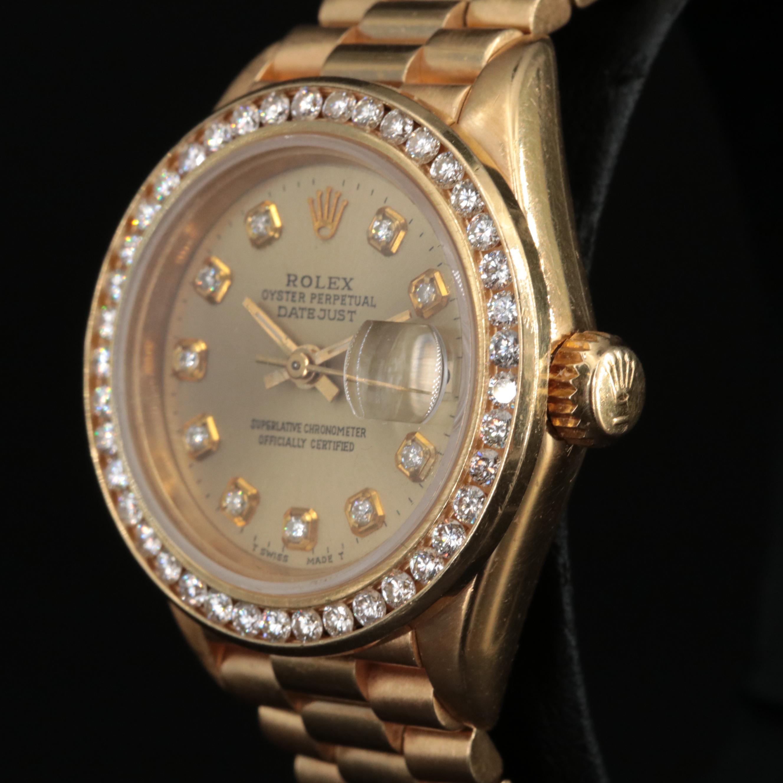 1989 Rolex Datejust Diamond Bezel and Dial President Band Watch