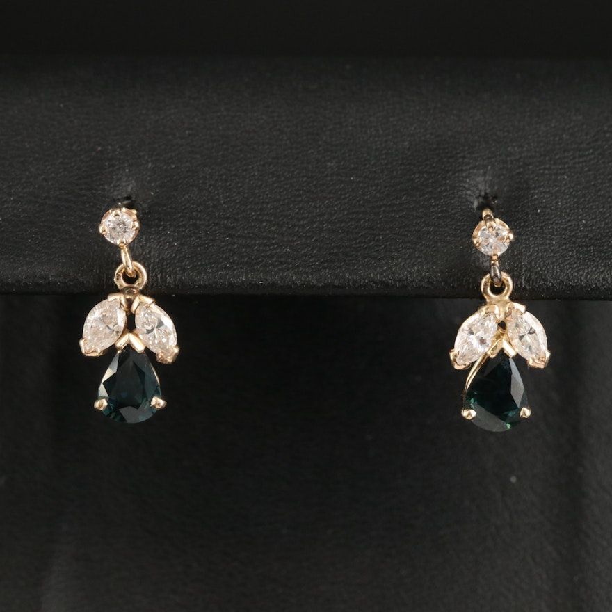 14K Sapphire and Diamond Drop Earrings