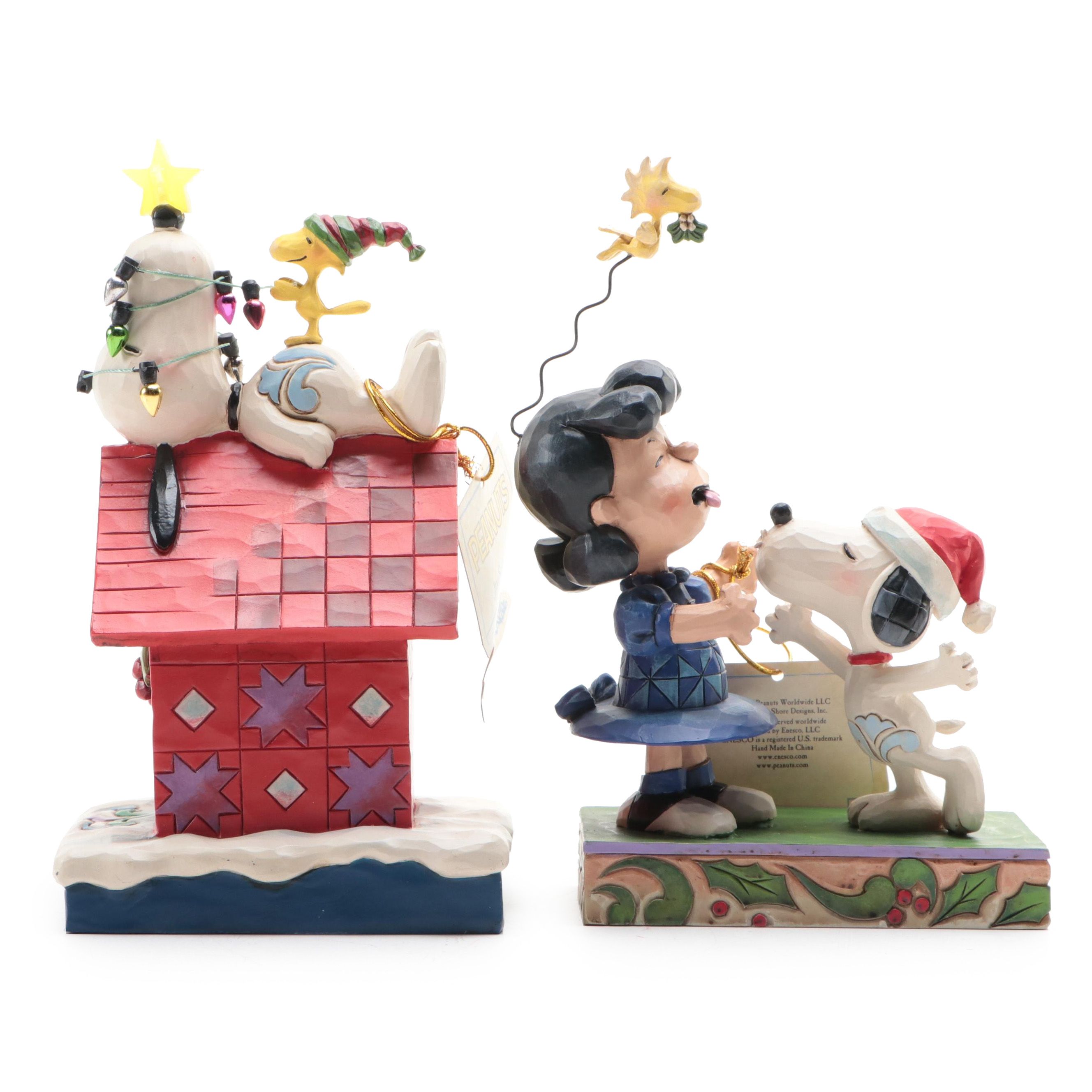 Jim Shore Peanuts "Mistletoe Mischief" and "Merry And Bright" Resin Figurines