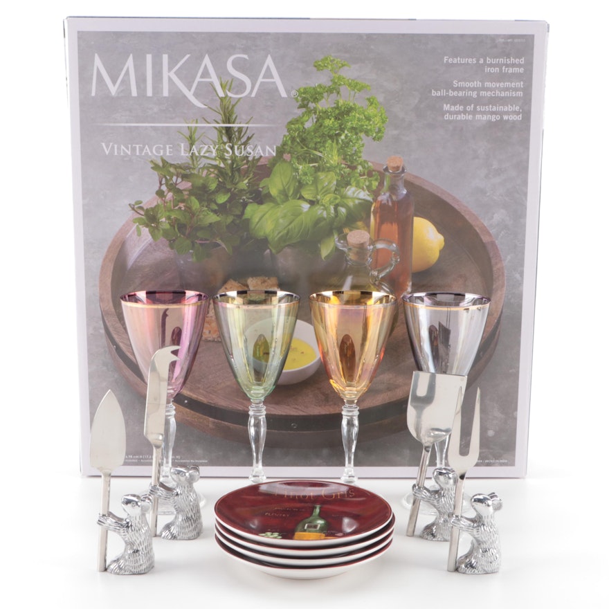 Mikasa Mango Wood Lazy Susan and Other Wine Glasses and Tableware