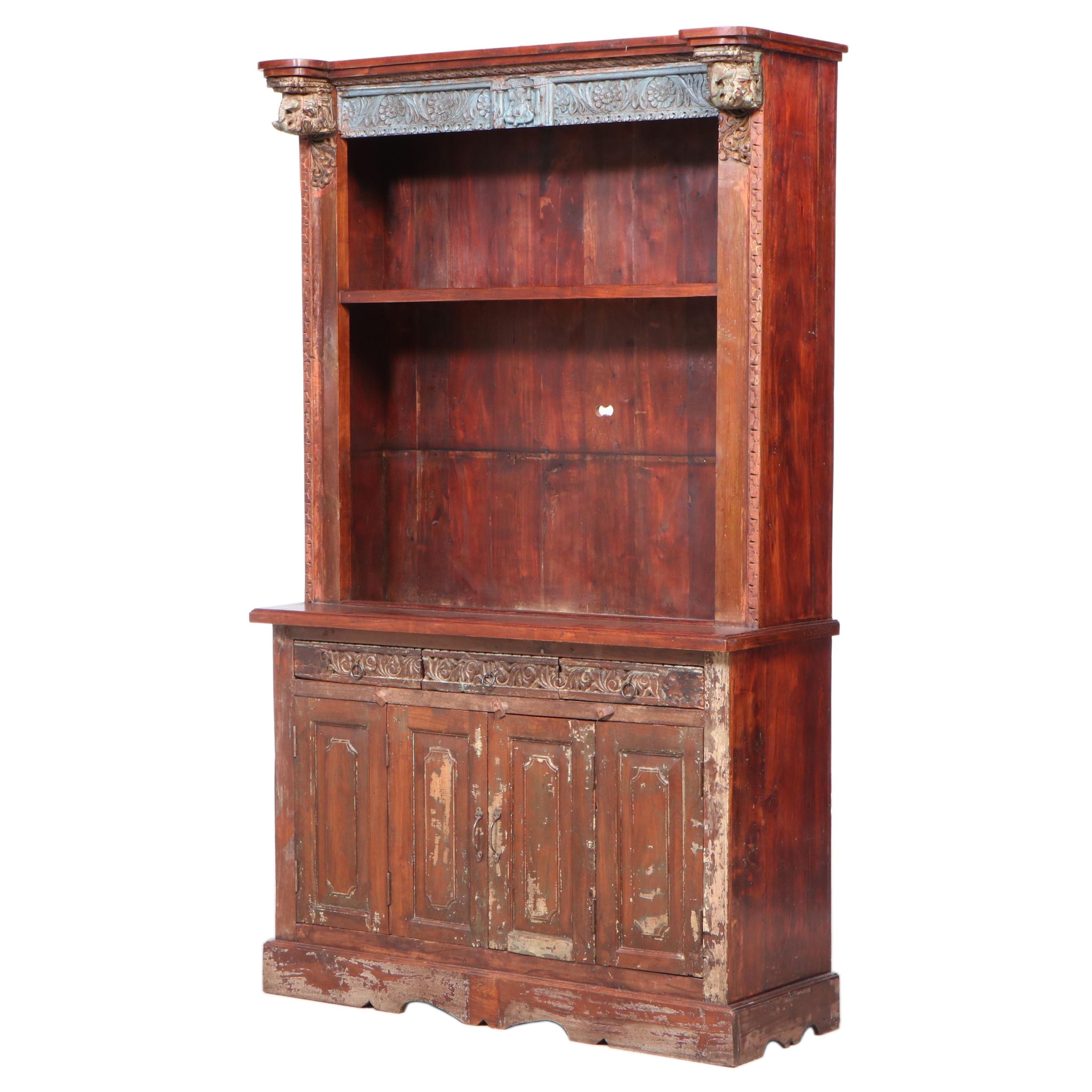 East Indian Carved Bookcase Cabinet
