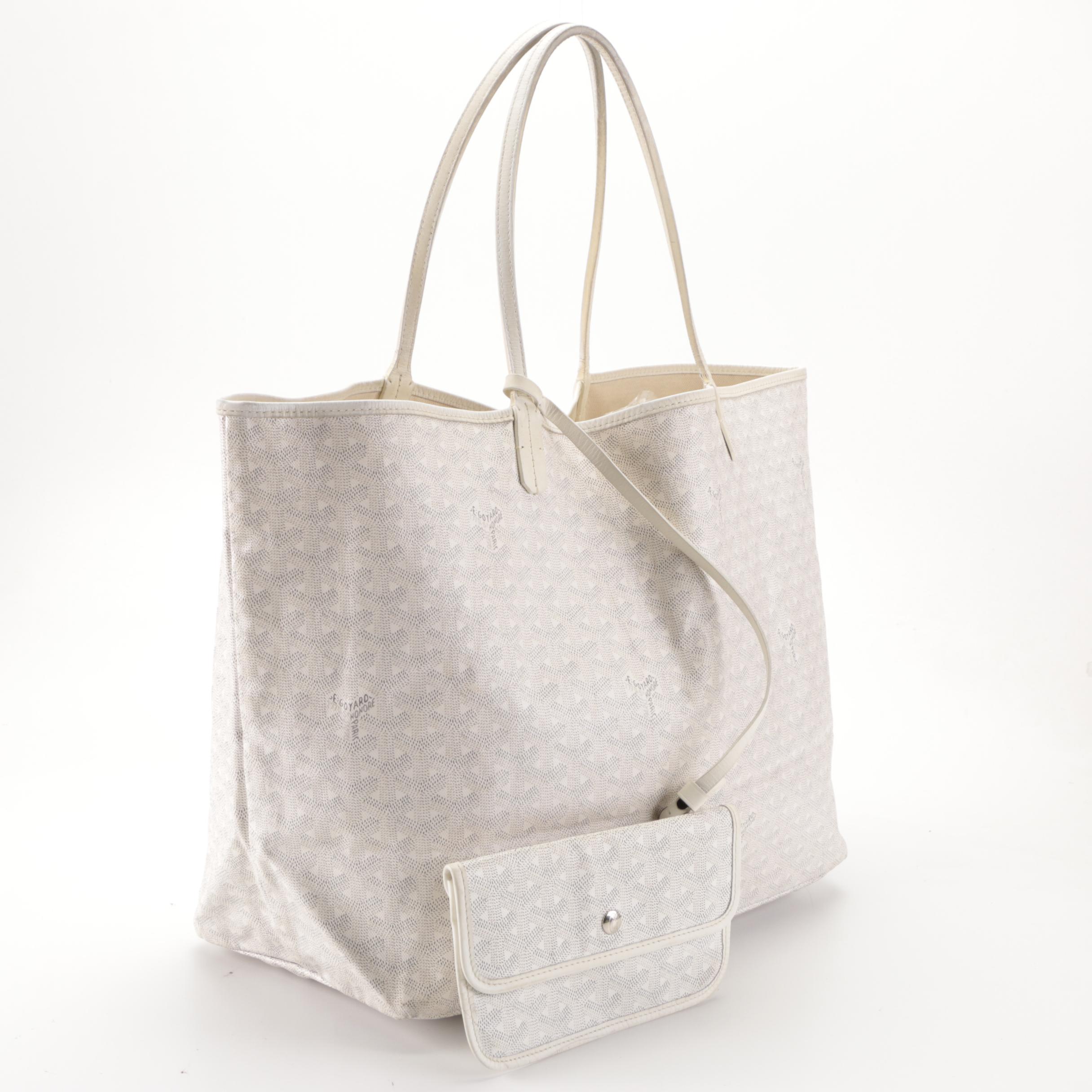 Goyard Saint Louis GM Tote Bag in White Goyardine Coated Canvas with Pouch